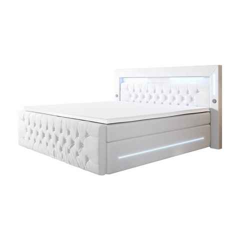 Luxusbetten24 Boxspringbett Moonlight, mit LED-Beleuchtung, USB-Anschluss und Stauraum