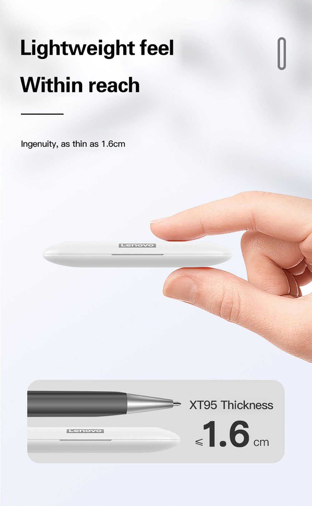 Lenovo XT95 mit Touch-Steuerung - Wireless, Siri, Bluetooth-Kopfhörer mit 5.0, Stereo-Ohrhörer mAh Schwarz) kabellos, Google Kopfhörer-Ladehülle Assistant, Bluetooth (True 250