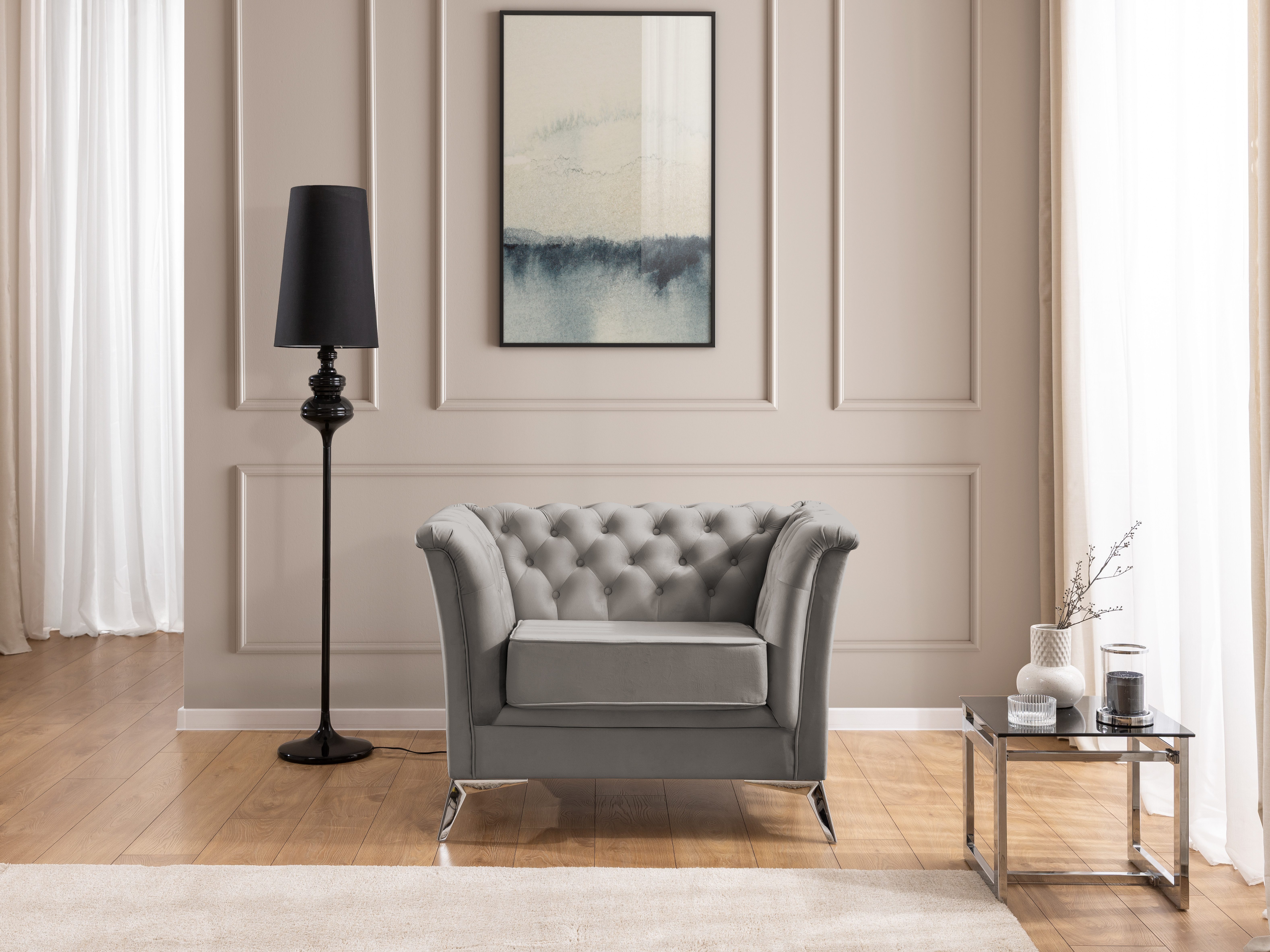 S-Style Möbel Polstergarnitur 3+2+1 Whitby, aus Samt mit goldenen, silbernen oder schwarzen Füßen