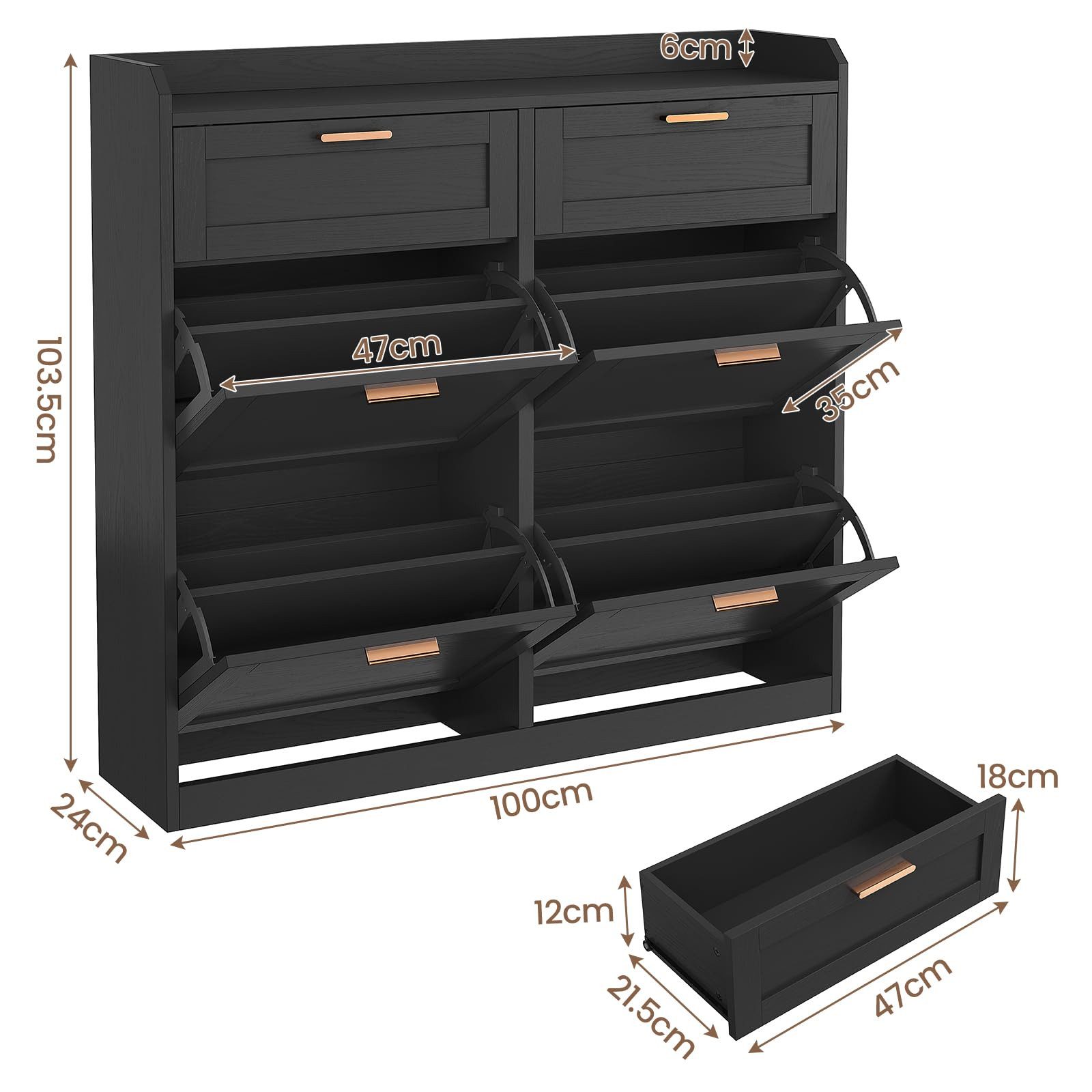 MSMASK Schuhschrank mit 4 Klappen, Einstellbarer Schuhregal, 24 x 100 x 103 günstig online kaufen