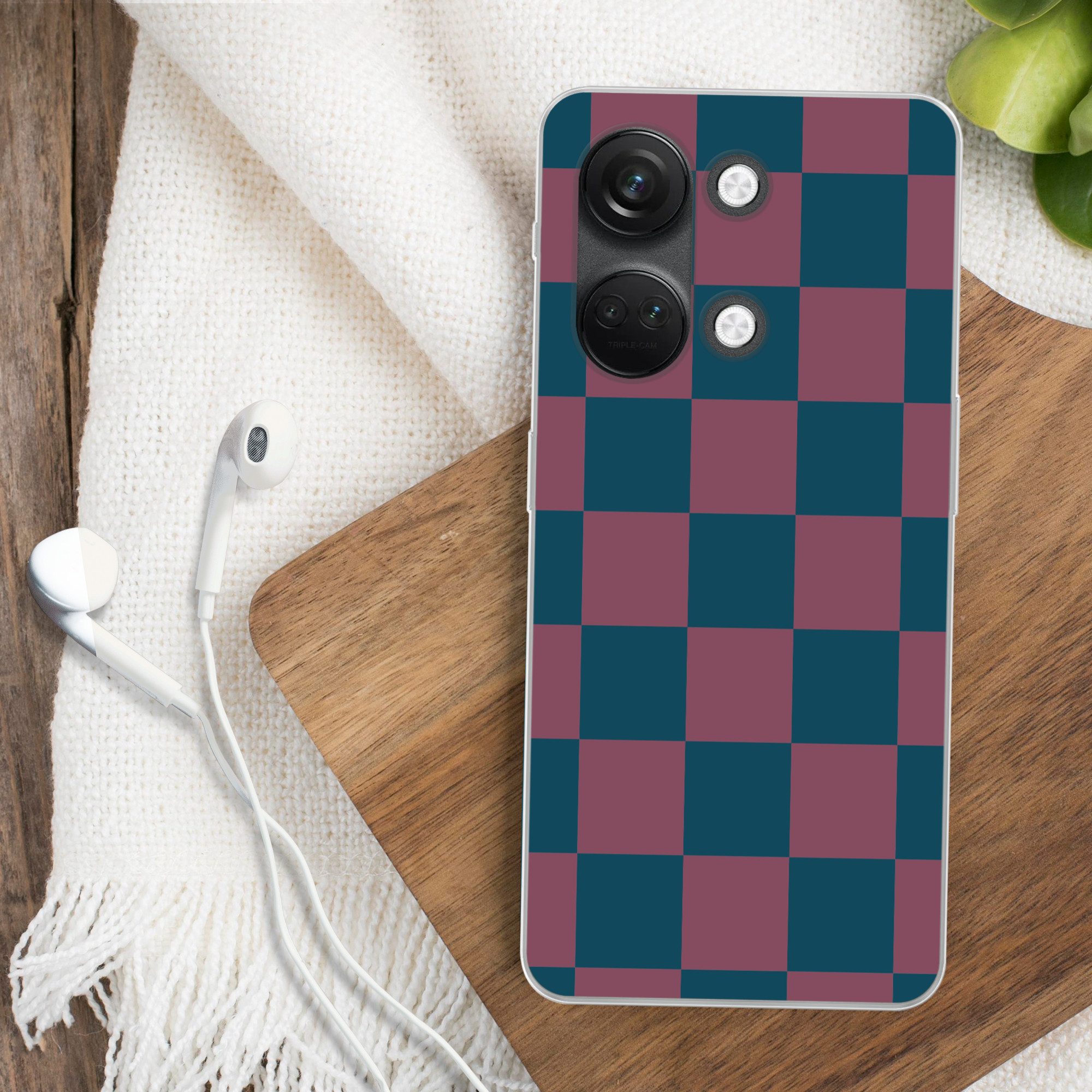 MuchoWow Handyhülle für OnePlus Nord 3 Schachbrett Druck - Blau - Rot - Würfel, Phone Case, Silikon, Schutzhülle Dünn