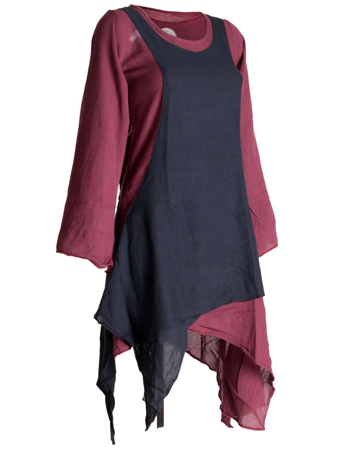 Vishes Midikleid Langärmliges Lagenlook Kleid handgewebte Baumwolle Ethno, Hippie, Boho, Goa style – Bild 4 von 4