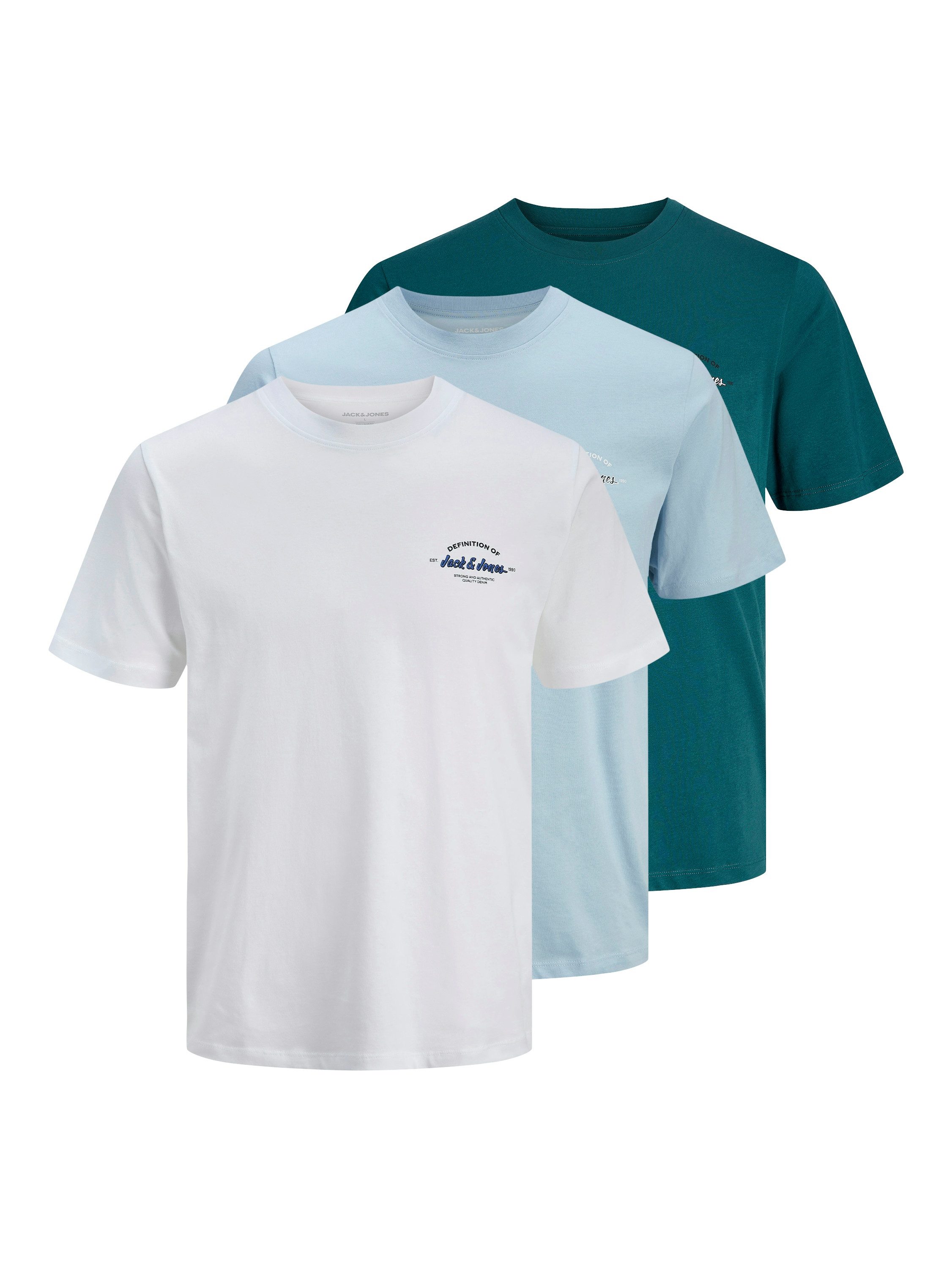 Jack & Jones T-Shirt JJBRANDON TEE SS CREW NECK 3PK MP (Packung, 3-tlg) mit kleinem Brustmotiv