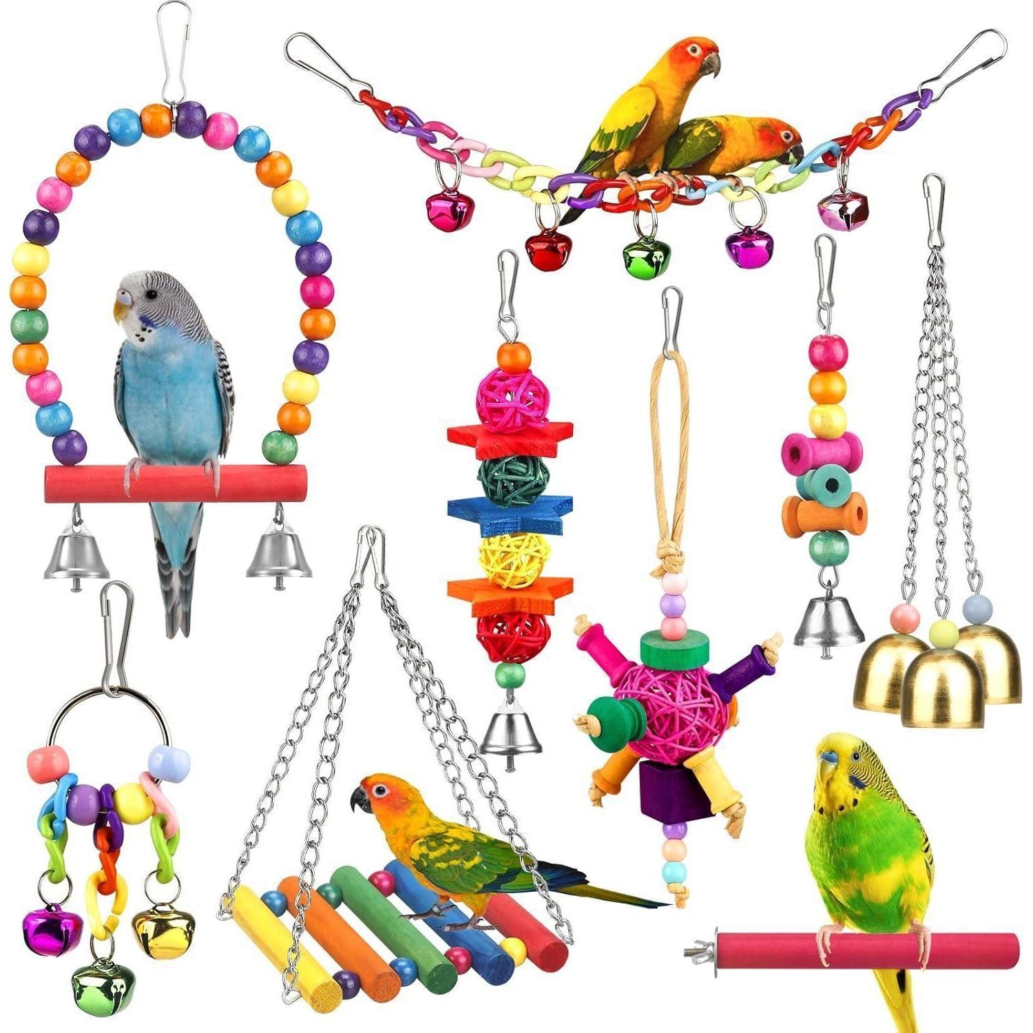 LuxusKollektion Vogelspielplatz Vogelspielzeug für Sittiche mit Leiter Hängematte Spielzeug Glocke