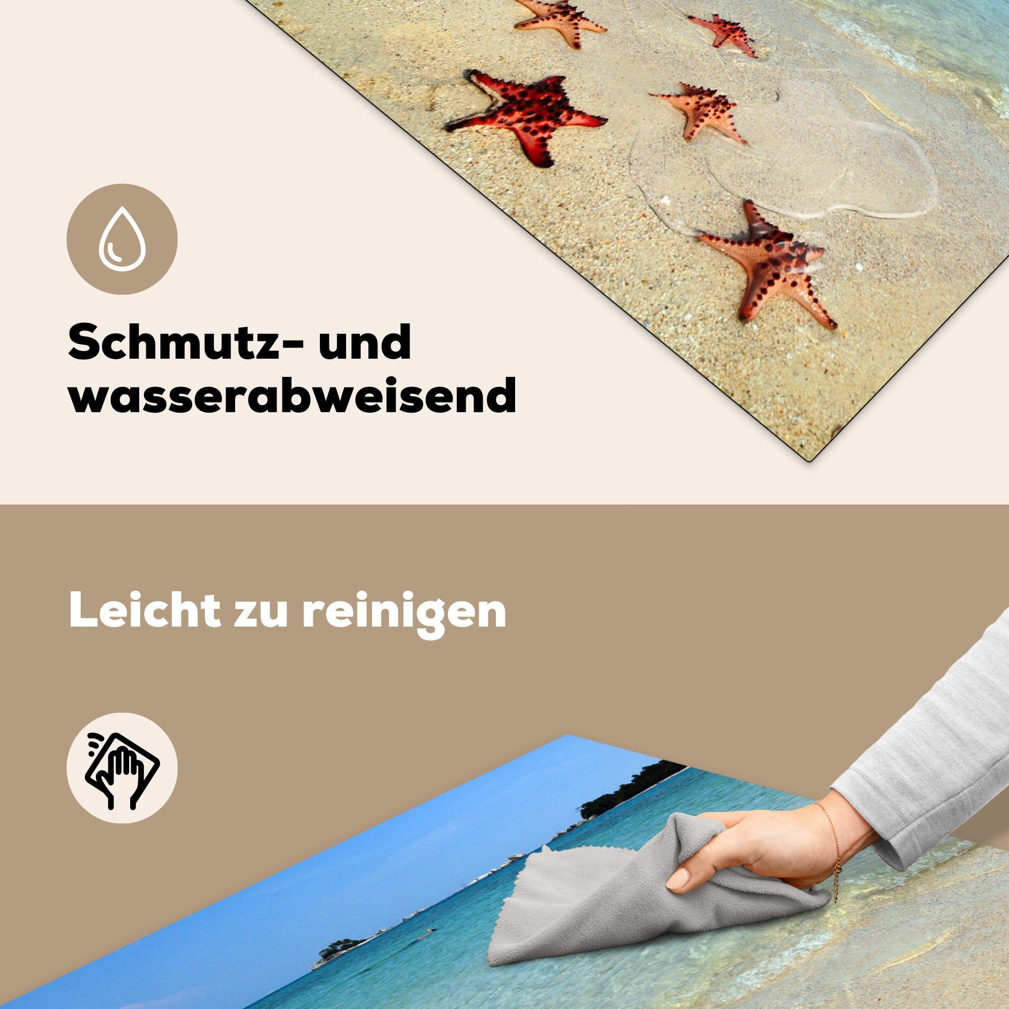 Arbeitsplatte Vinyl, Insel, Meer 78x78 Ceranfeldabdeckung, cm, tlg), MuchoWow für - - Seestern küche Herdblende-/Abdeckplatte (1