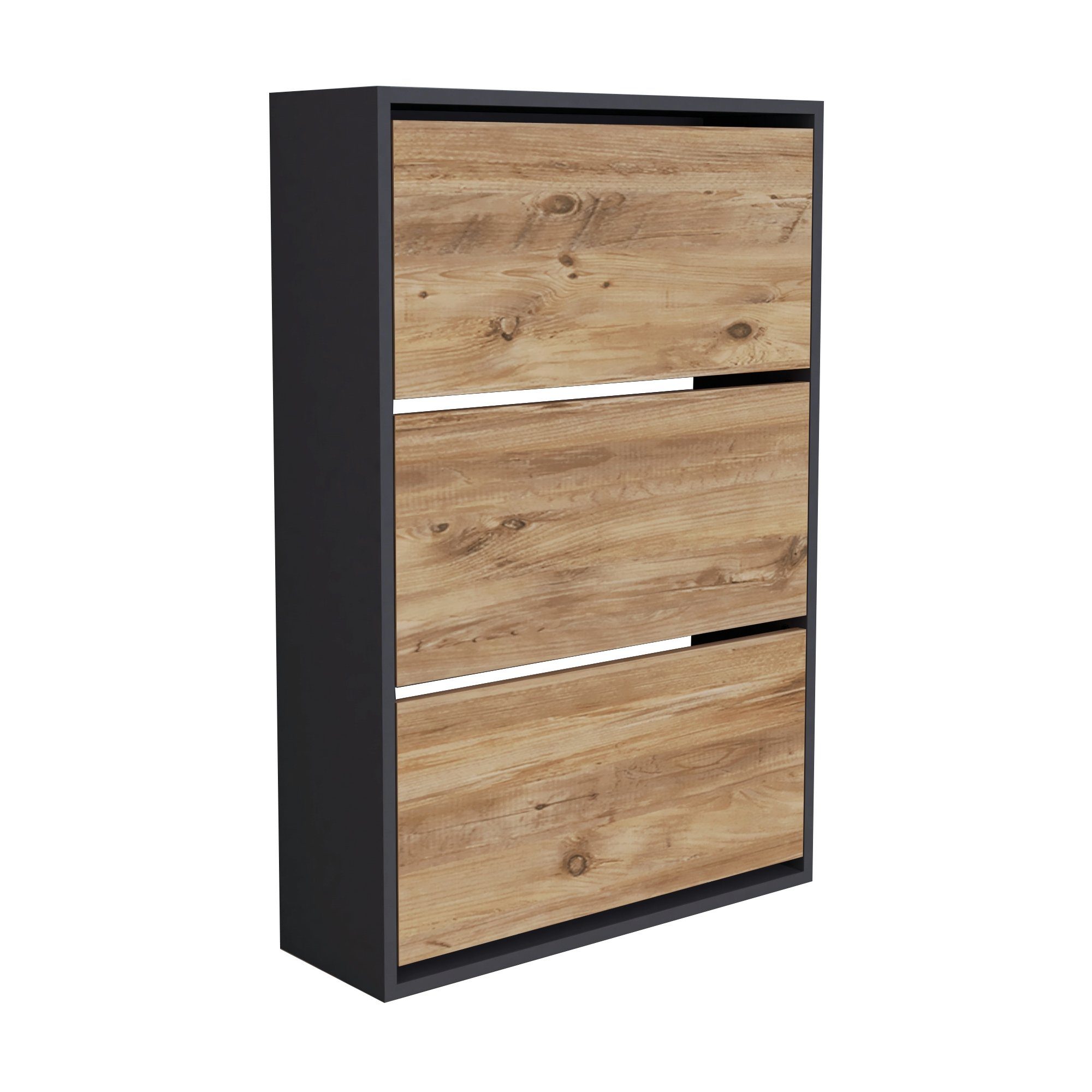 en.casa Schuhschrank »Aurskog« mit Kipptüren 110x73 5x24cm Anthrazit/Eiche