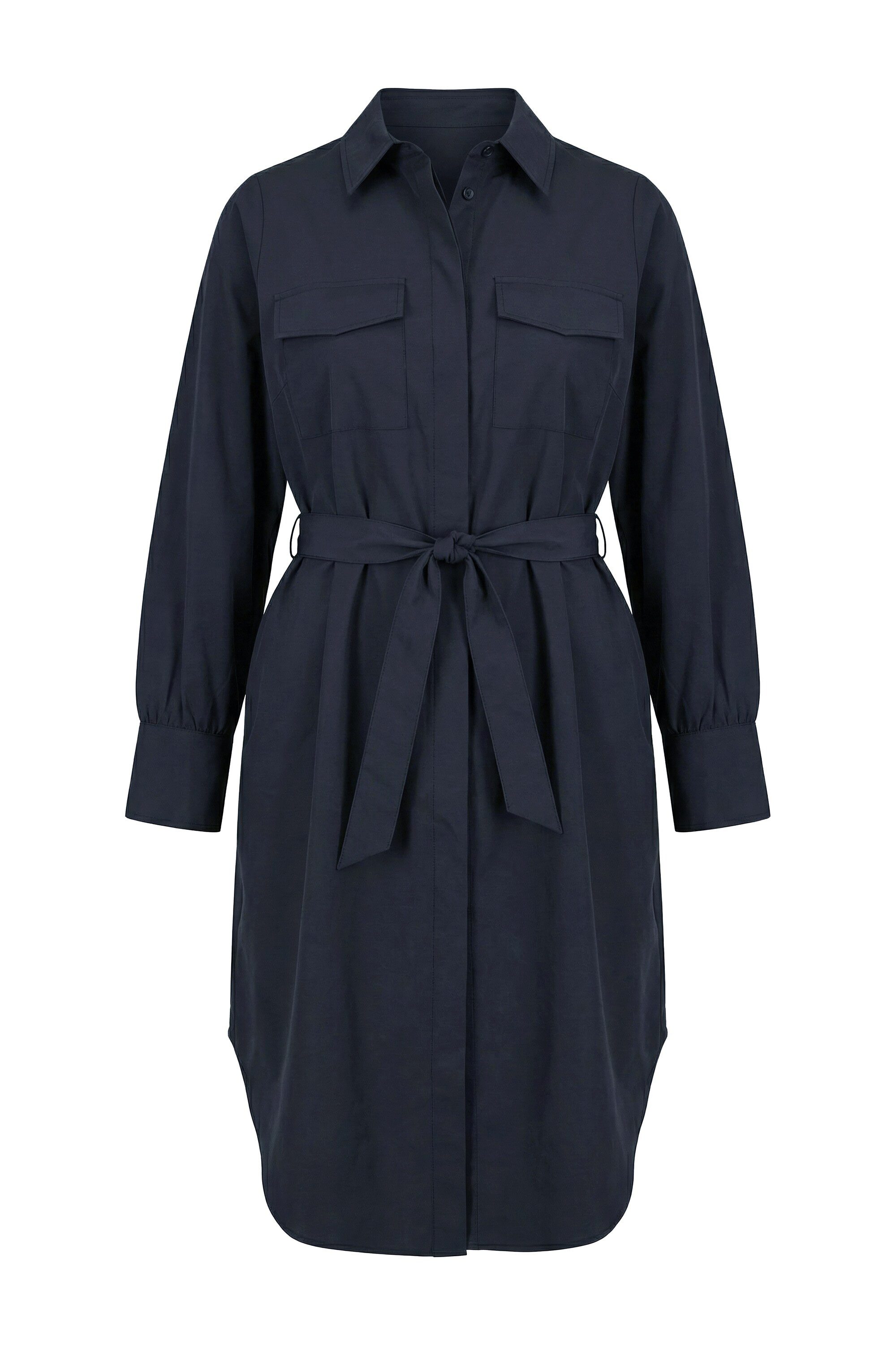 Studio Untold Jerseykleid Hemdblusenkleid Fitted Fit Midilänge Bindegürtel günstig online kaufen