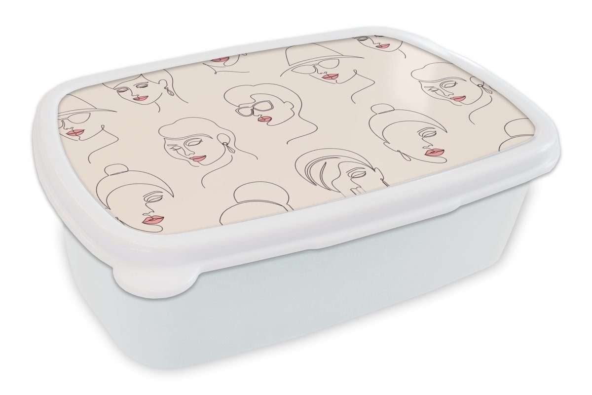 - Linienkunst weiß - und für Brotbox und Kunststoff, Brotdose, (2-tlg), MuchoWow Mädchen Jungs Kinder Pastell, Muster Lunchbox für Frau - Erwachsene,