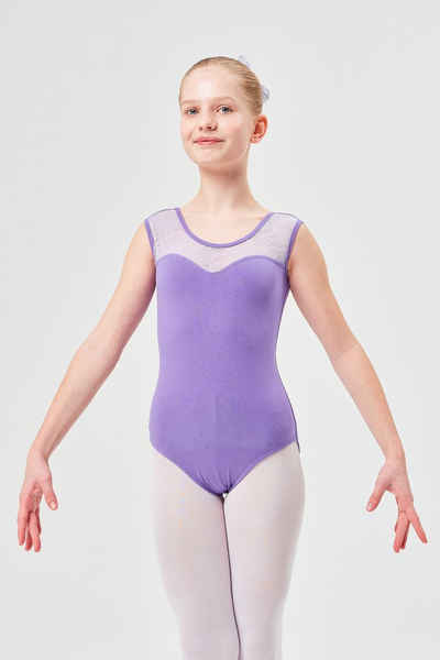 tanzmuster Body Ballett Trikot Cora mit Spitzeneinsatz ärmelloser Ballettbody aus weichem Baumwollmischgewebe