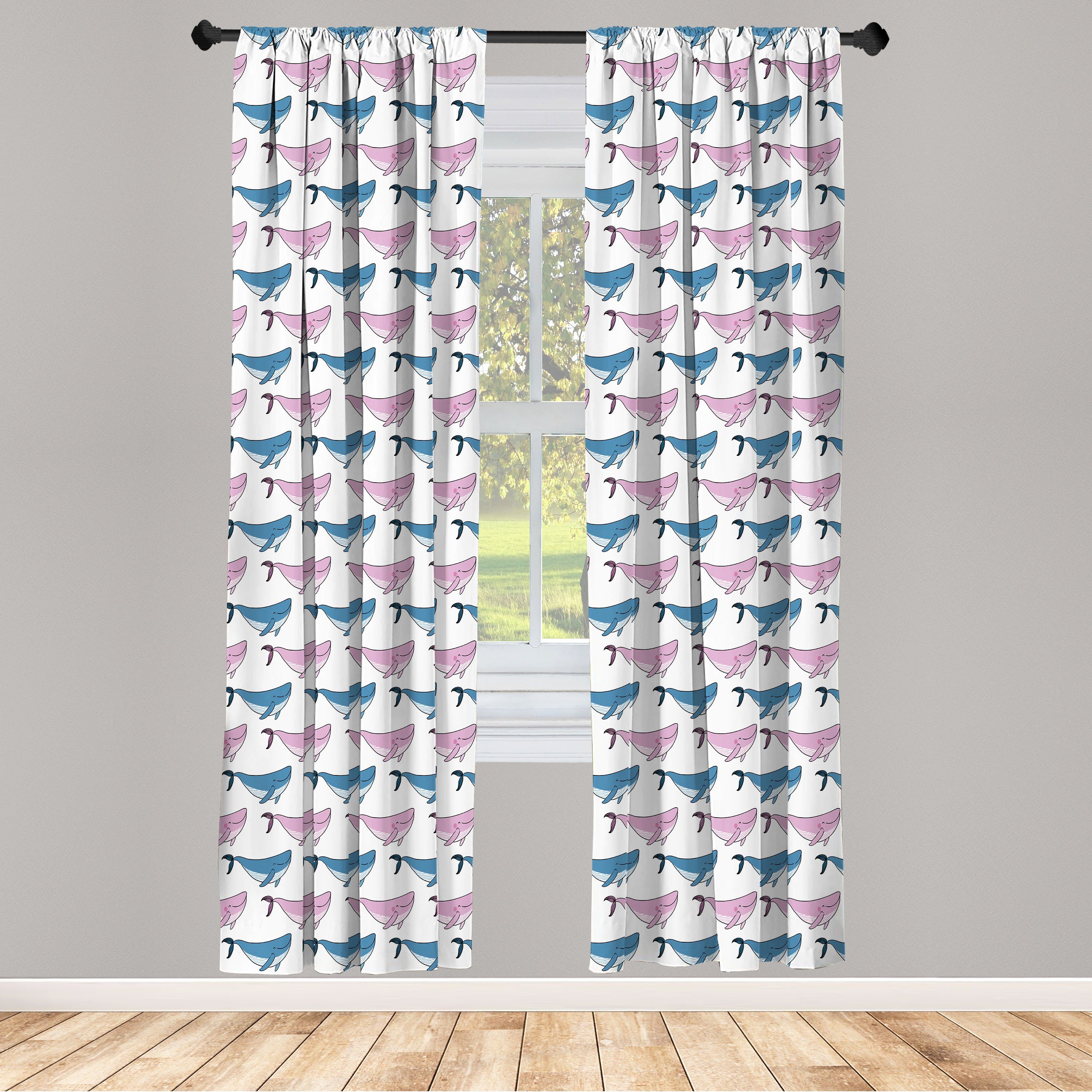 Gardine Vorhang für Wohnzimmer Schlafzimmer Dekor, Abakuhaus, Microfaser, Wal Schwimmen Happy Fish Sea