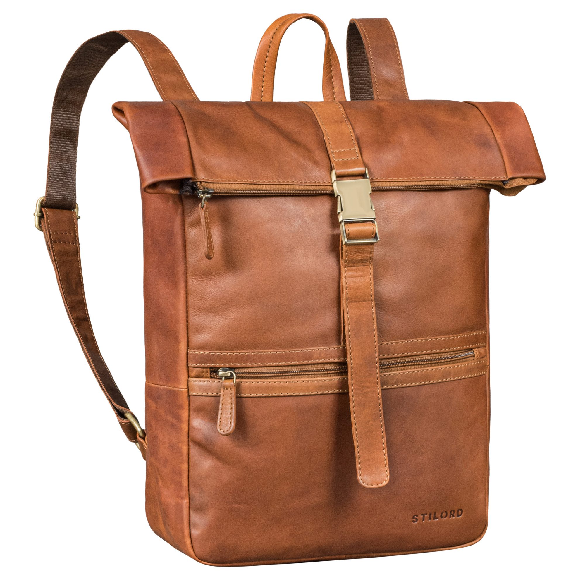 STILORD Notebookrucksack "Cairo" Vintage Kurierrucksack Rolltop Leder groß Herren