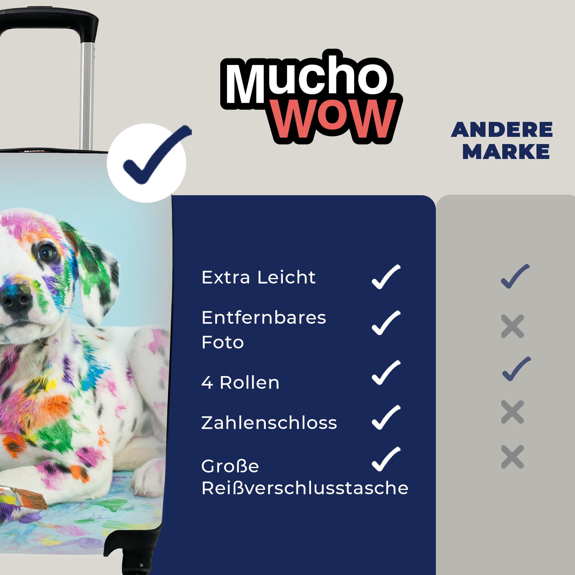 MuchoWow Handgepäckkoffer Hund - Farbe - Blau, 4 Rollen, Reisetasche mit rollen, Handgepäck für Ferien, Trolley, Reisekoffer