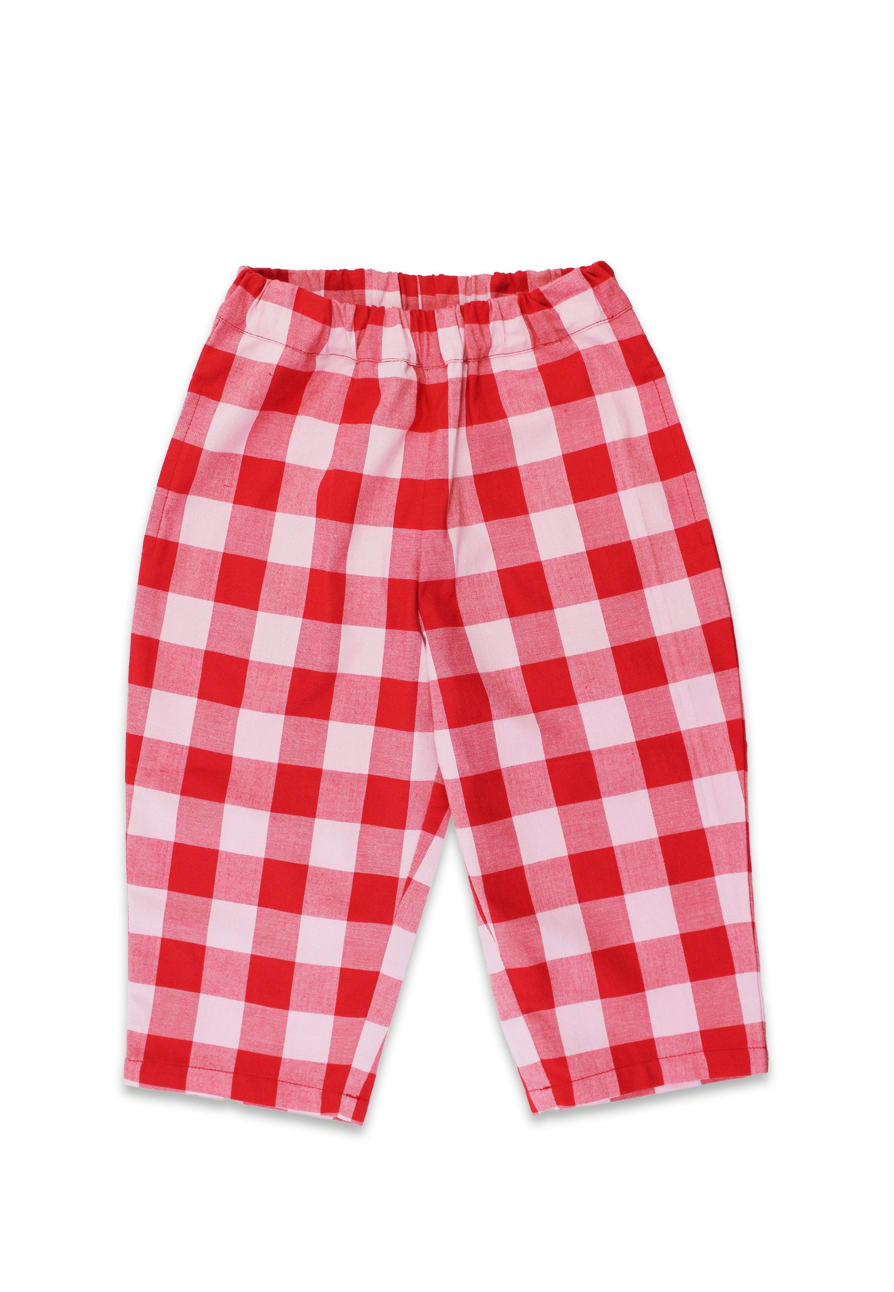 Schlupfhose Hose mit rotem großkarierten-Muster