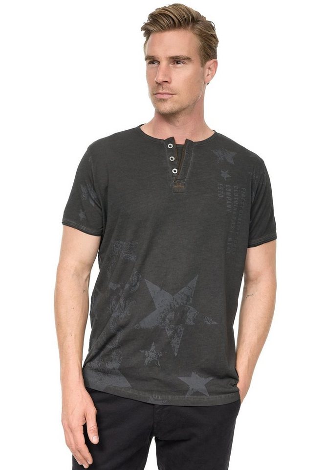 Rusty Neal T-Shirt mit Skull-Print und Knopleiste