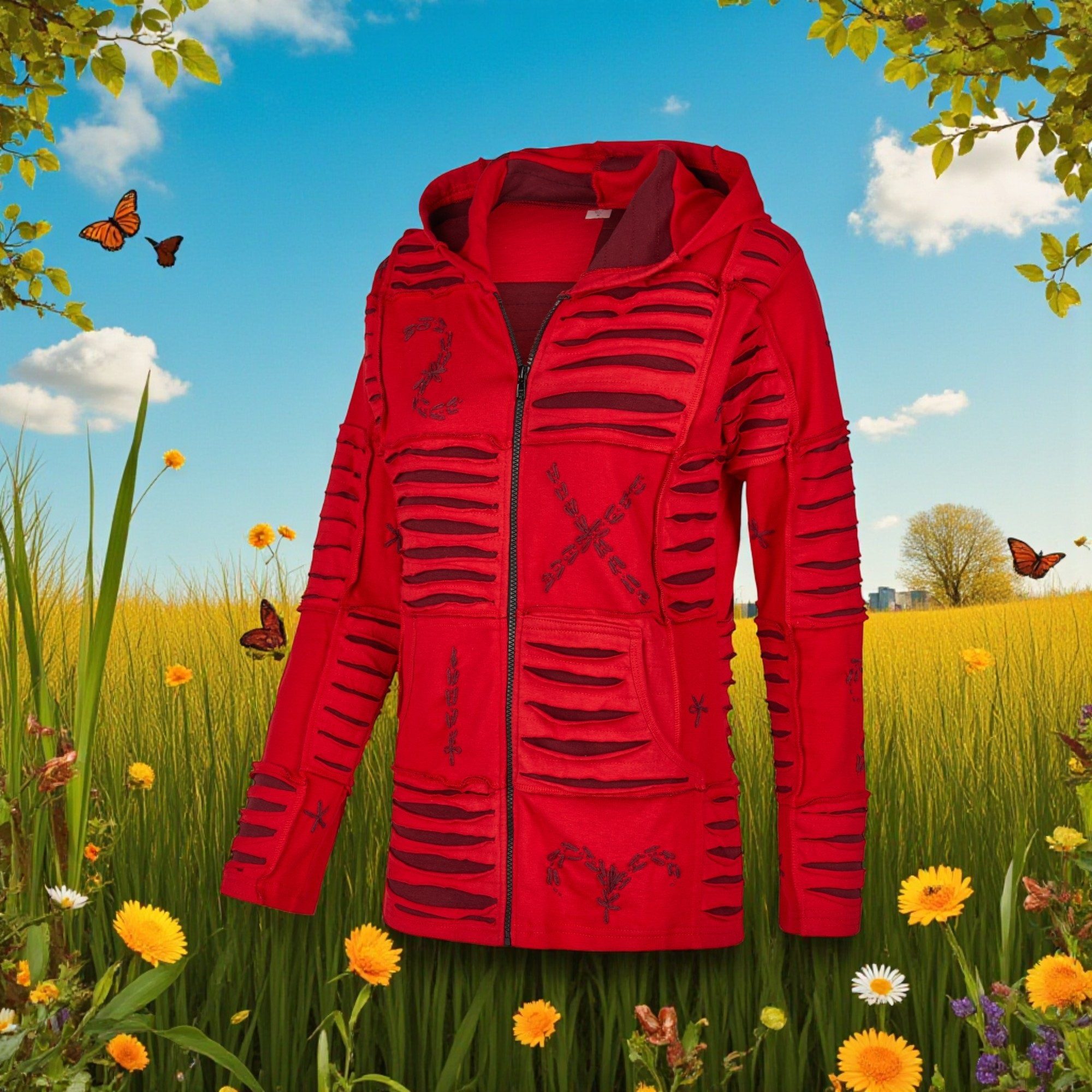 Mein Style Sweatjacke Baumwoll Patch Jacke Rot (1 Stück, 1-tlg., 1 Stück) kann als Jacke oder Pullover getragen werden – Bild 5 von 5