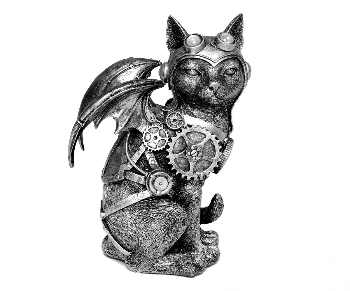 Polyresin Katze Figur 24cm Industrial Zahnräder Skulptur aus Brillibrum Dekofigur Cat deko Katzedeko Streampunk Höhe Streampunk