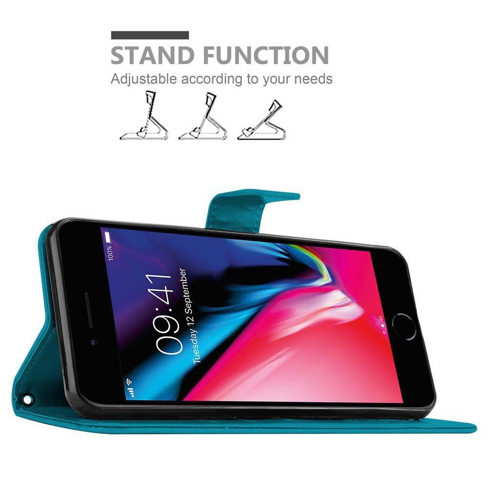 Cadorabo Handyhülle für iPhone 7 PLUS / 7S PLUS / 8 PLUS Hülle Apple iPhone 7 PLUS / 7S PLUS / 8 PLUS, Hülle Schutzhülle Blumen Flower mit Standfunktion Kartenfach Magnet
