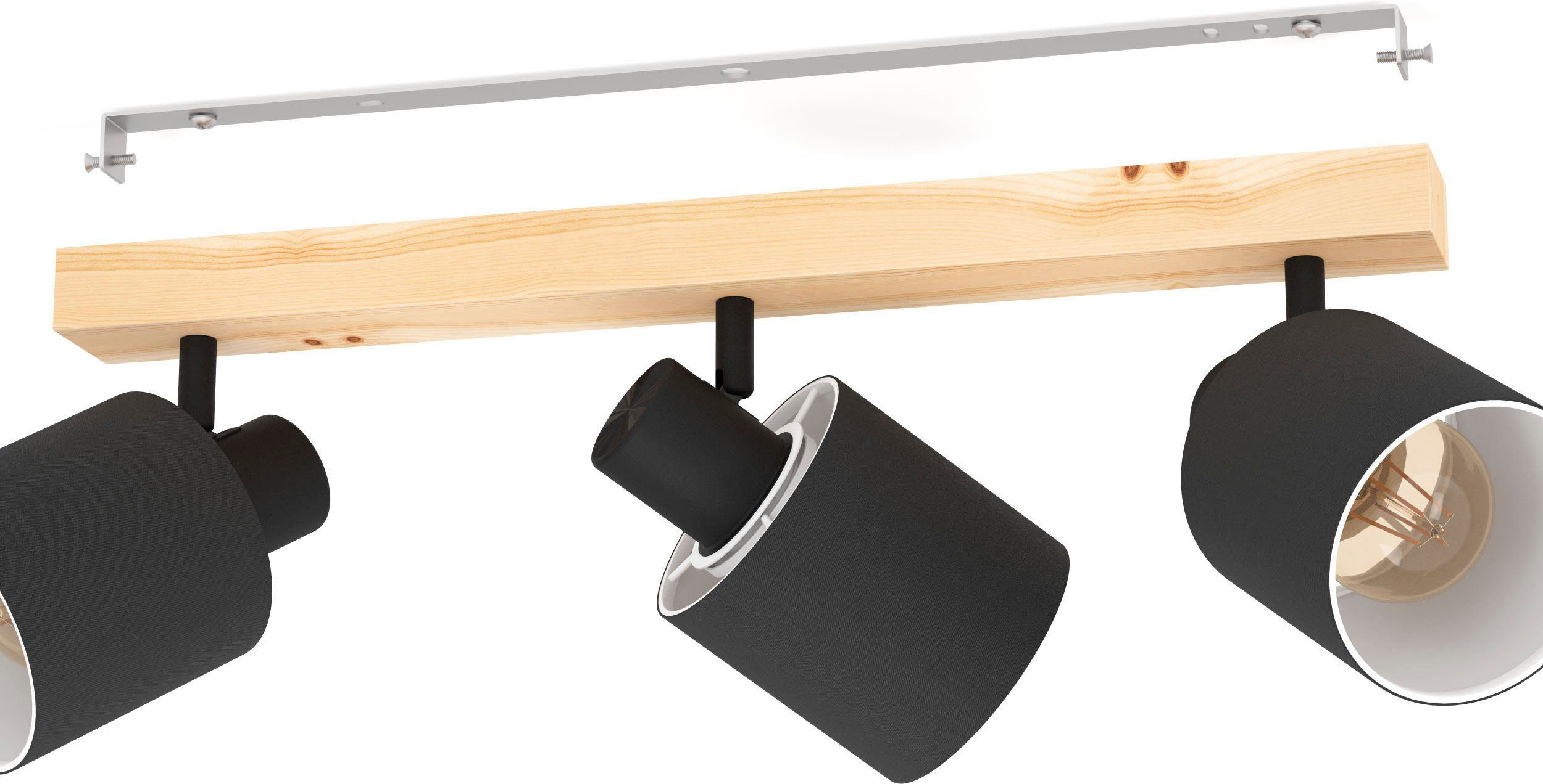 EGLO Deckenspot BATALLAS Deckenstrahler, Holz, Stahl und Textil, E27, Vintage, Lampe, ohne Leuchtmittel, Leuchtmittel wechselbar, Deckenleuchte skandi, Deckenstrahler, Wohnzimmerlampe, Lampe Decke