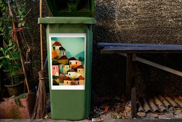 MuchoWow Wandsticker Italien - Architektur - Dorf - Pastell - Kunst (1 St), Mülleimer-aufkleber, Mülltonne, Sticker, Container, Abfalbehälter