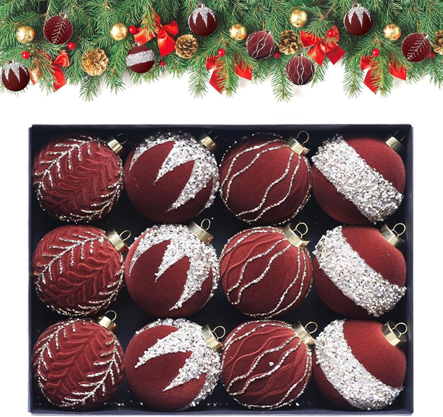 Coonoor Weihnachtsbaumkugel 12 Stück Christbaumkugeln, 8cm Weihnachtskugel, Christbaumschmuck, Weihnachtsbaumschmuck,deko Weihnachten