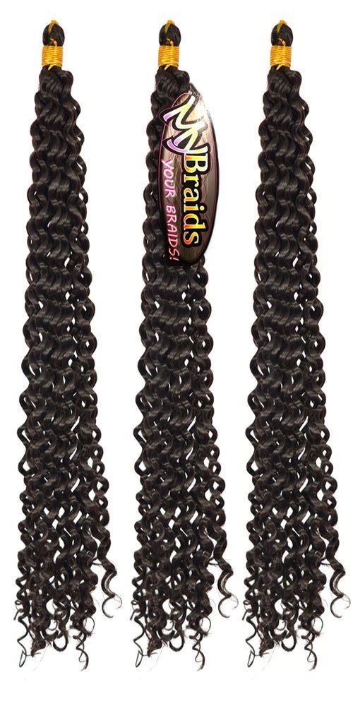 MyBraids YOUR BRAIDS! Kunsthaar-Extension Deep Wave Crochet Braids 3er Pack Flechthaar Zöpfe Wellig 3-W Schwarzbraun | Haarverlängerungen