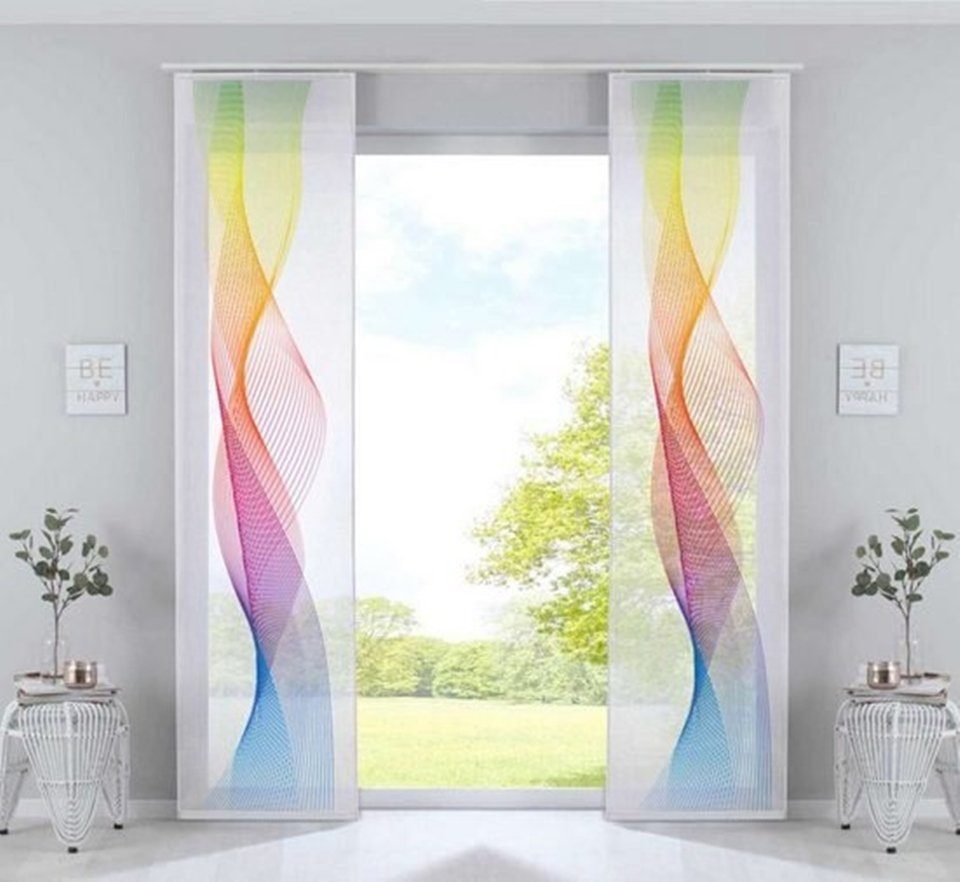 Faizee Möbel Vorhang Vorhang Flächenvorhang 245x60 Wellenmuster Bunt/Blau/Schwarz Gardine