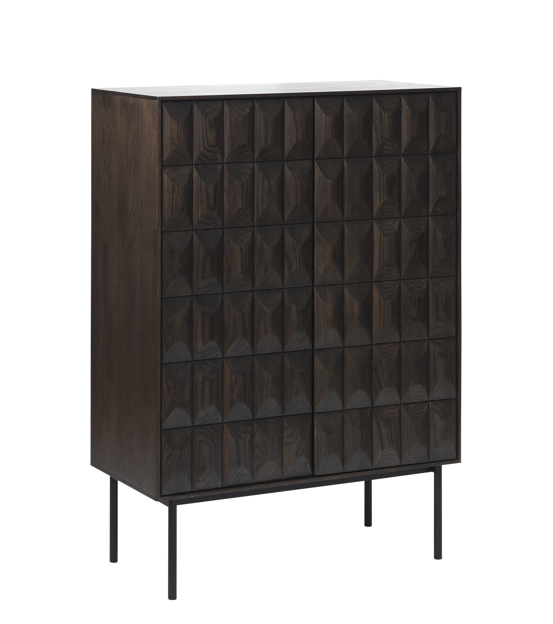 möbelando Highboard LATINA (B/H/T: 90x129x45 cm), aus Eiche Furniert in dunkelbraun