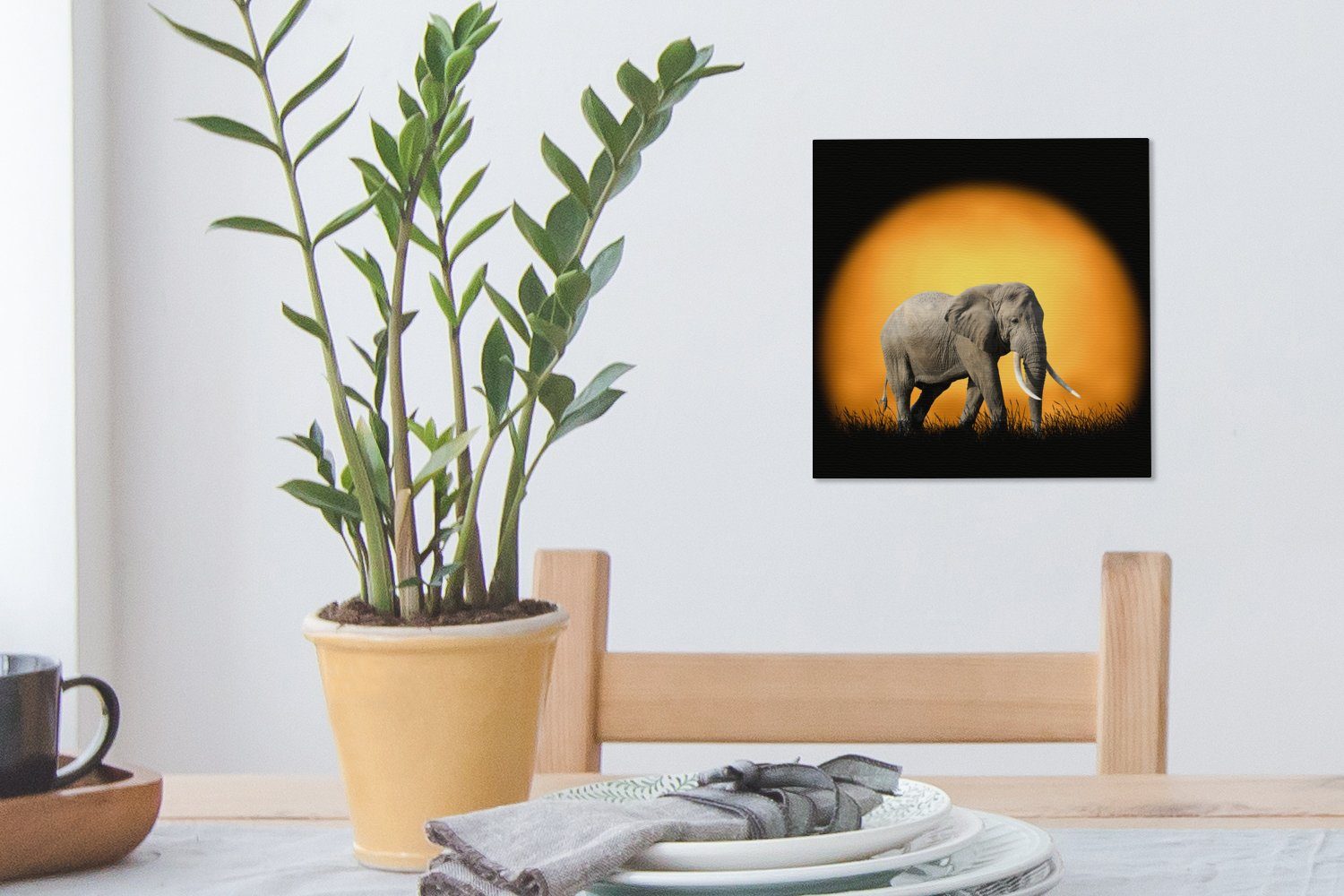 St), (1 Bilder Elefant - Wohnzimmer Zähne, Leinwand für OneMillionCanvasses® Leinwandbild Schlafzimmer Sonne -
