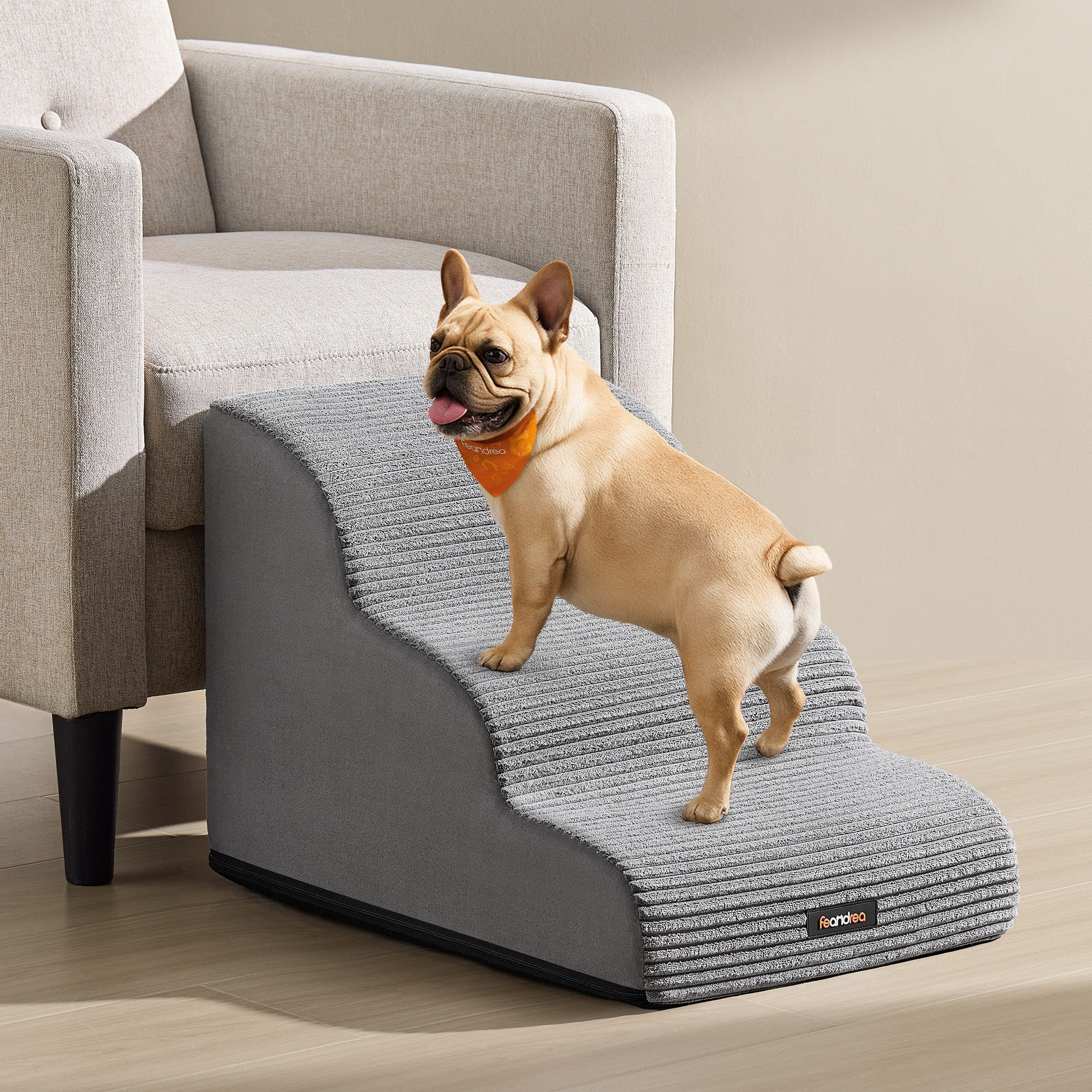 FEANDREA Haustiertreppe, 2/3/4-stufig-Hundetreppe,für Sofa,wasserdichte Katzentreppe, waschbar