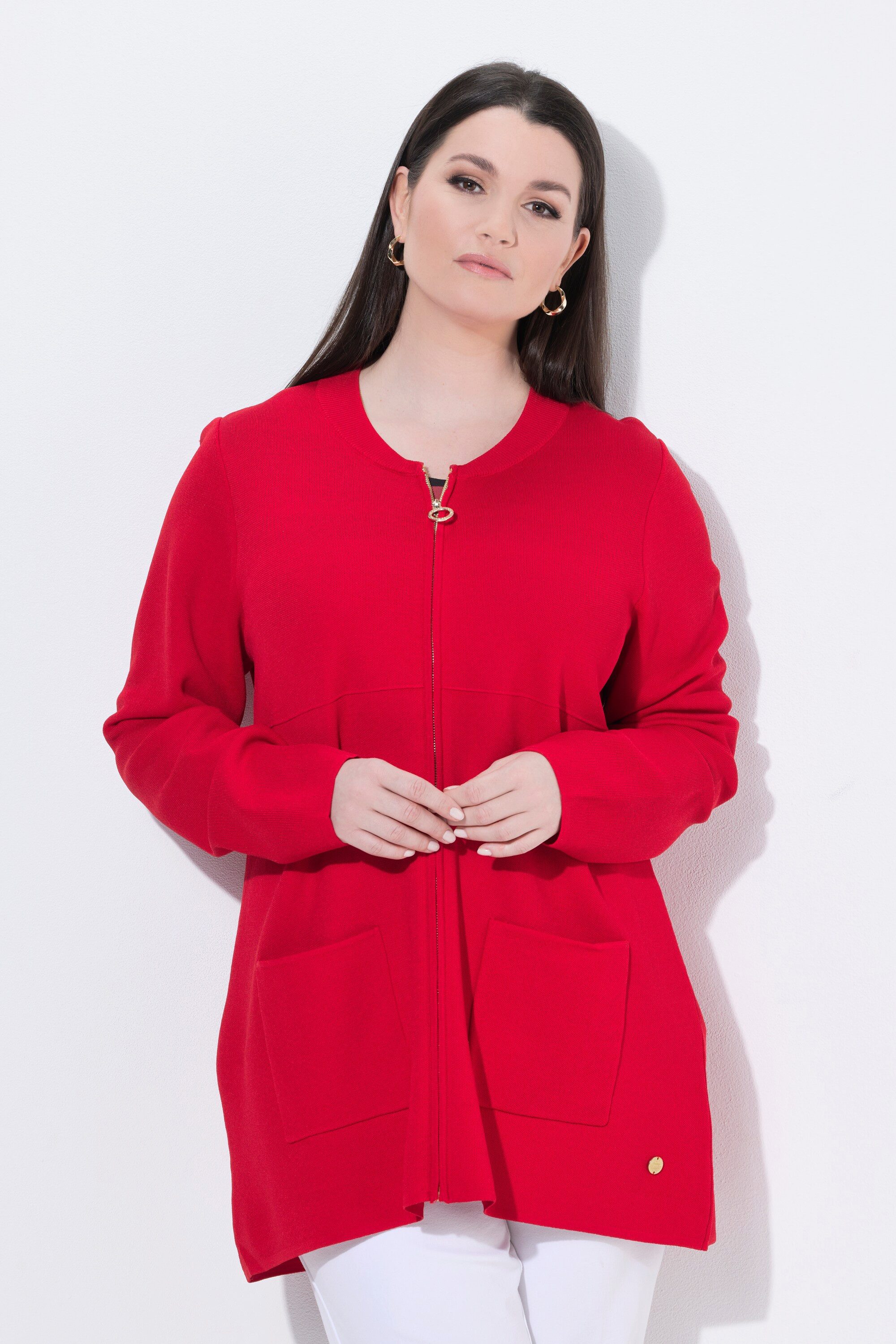 Ulla Popken Strickjacke Strickjacke Waffelstruktur Collegekragen Langarm