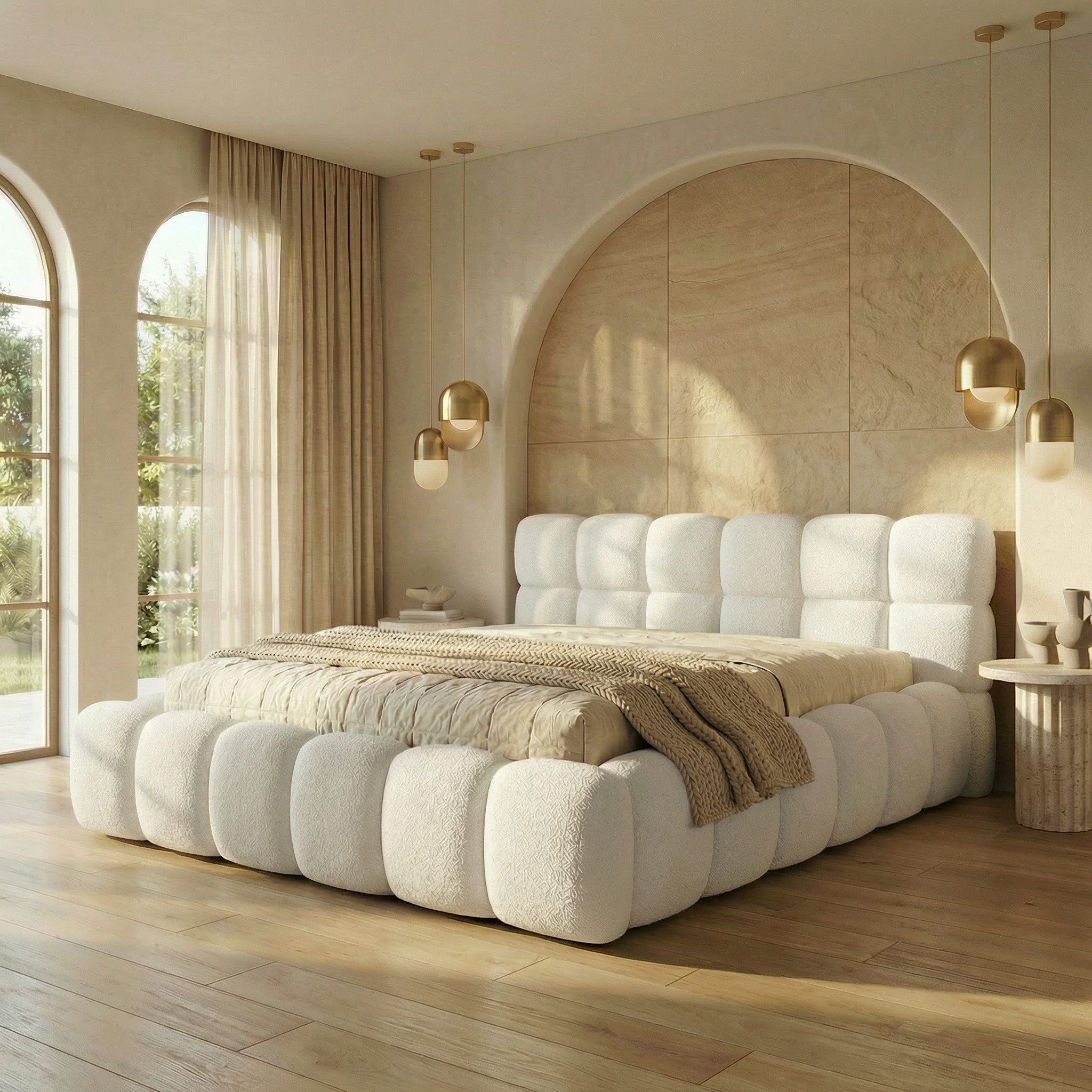 yourhouse24 Polsterbett BOSTON Slim Bouclé – Kompaktes Wolkenbett mit Bettkasten, Bubble-Optik & Japandi – Bild 5 von 5