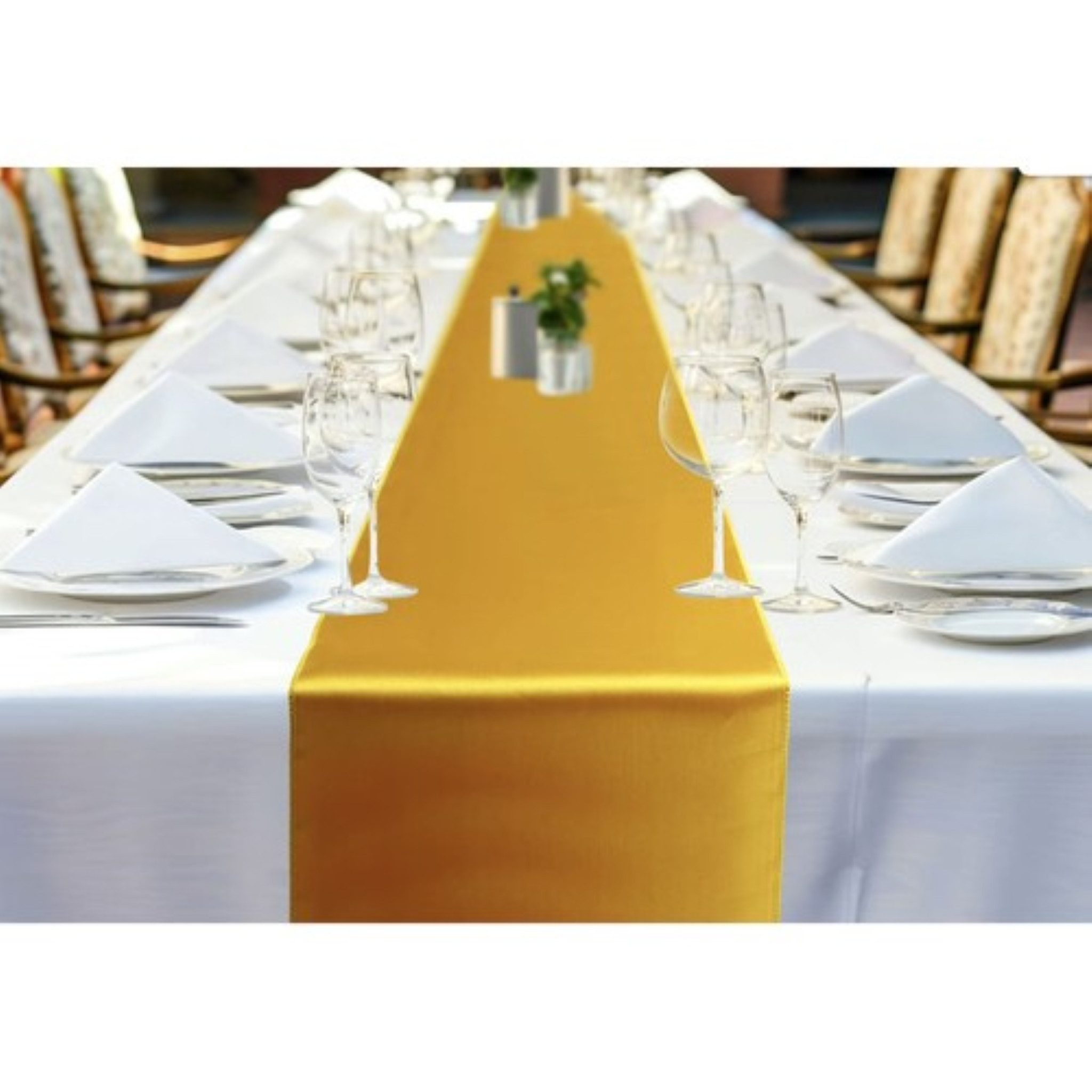 Ruhhy Tischläufer Festlicher Tischläufer Gold 900 x 36 cm – edle Optik (Luxuriöser, glatter Tischläufer für festliche Dekoration, Goldfarbener Tischläufer aus Satin für elegante Tischdeko), Langer, glänzender Satin-Tischläufer mit edlem Look