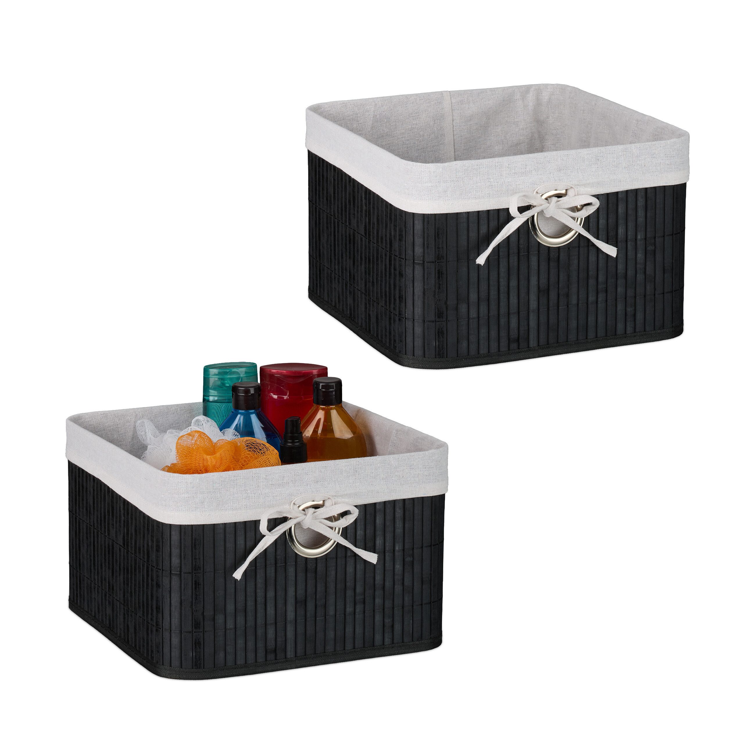 relaxdays Regalkorb Aufbewahrungskorb Set aus Bambus (2 St), schwarz günstig online kaufen