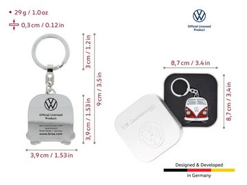 VW Collection by BRISA Schlüsselanhänger Volkswagen Schlüsselring im T1 Bulli Bus Design, emaillierter Anhänger in Rot