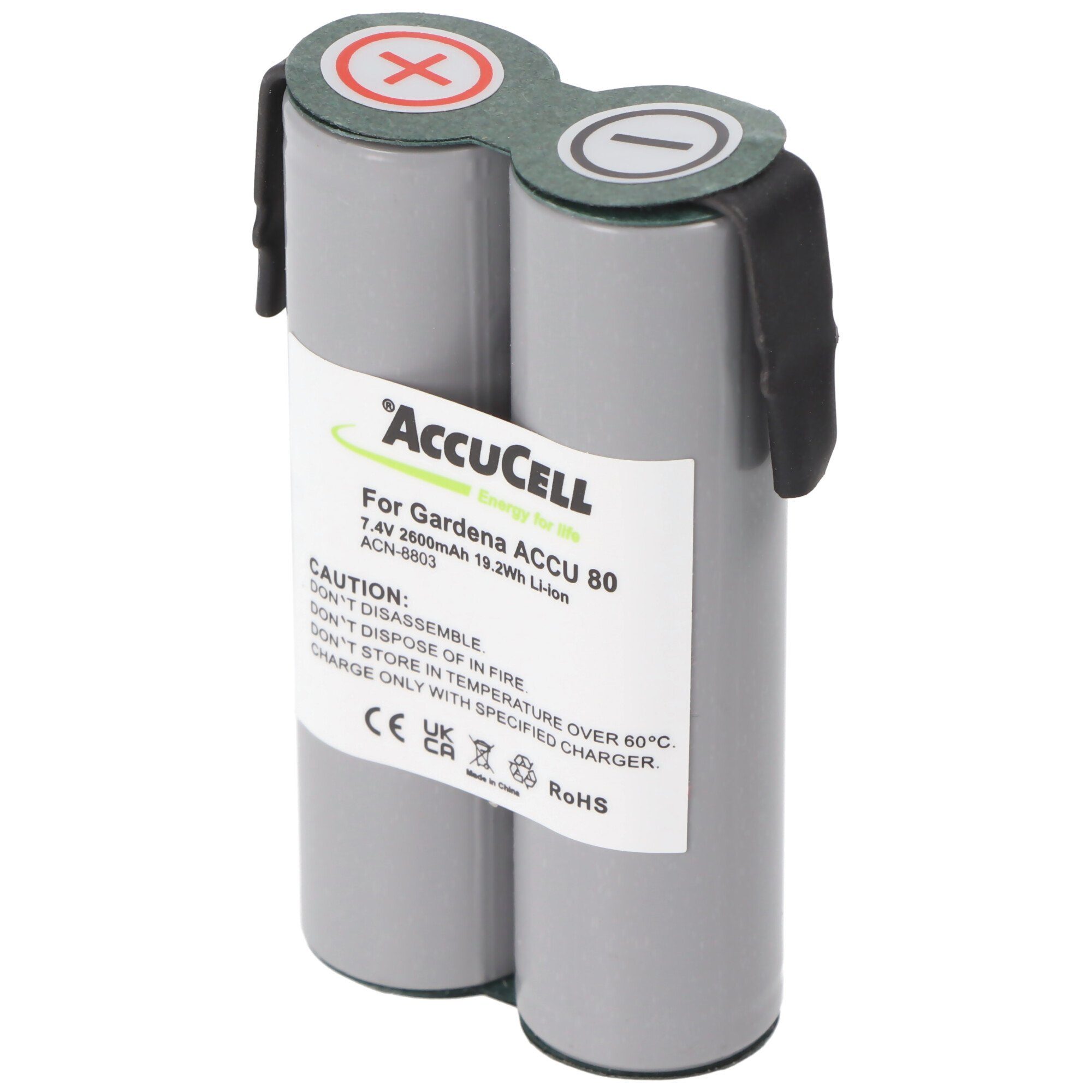 Akku mit AccuCell passend (7,4 Faston Akku für mAh Li-Ion 1600 4,8mm Anschlü Akku 80 V) Gardena Accu
