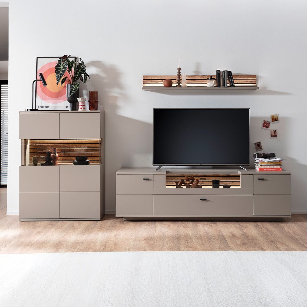 Lomadox Wohnwand LIEZEN-05, (3-St., Highboard Fernsehschrank günstig online kaufen