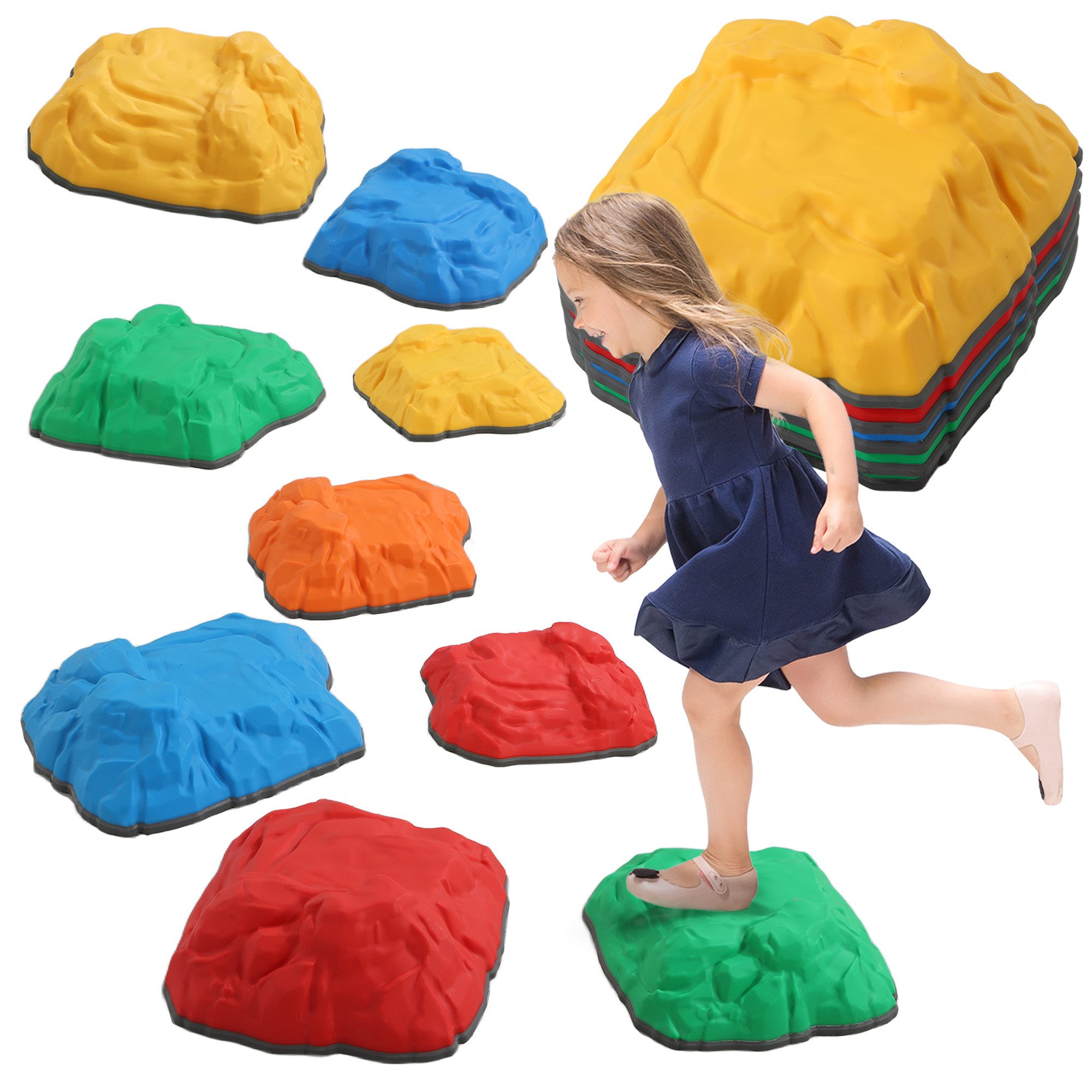 AIYAPLAY Stapelspielzeug Flusssteine, 9-tlg. Balanciersteine, Stapelbar & Rutschfest, (Stapelsteine, 9-tlg), bis 80 kg Belastbar, für 3-8 Jahre Kinder, Bunt