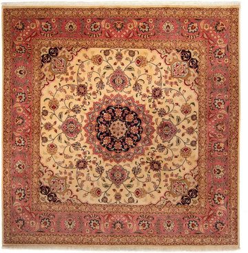 Orientteppich Perser - Täbriz quadratisch - 250 x 244 cm - beige, morgenland, quadratisch, Höhe: 10 mm, Wohnzimmer, Handgeknüpft, Einzelstück mit Zertifikat