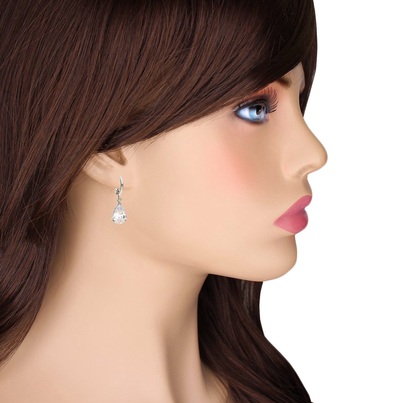 LÖB Paar Creolen Damen Ohrringe Hängend Creolen Tropfen Zirkonia Stein Anhänger Silber (Geschenke für Frauen Damen Beste Freundin Mutter Mama Ehefrau Oma sie zum Geburtstag Schmuck Sommer), Ohrhänger Tropfenform Strass Glitzer Oval Weiß Brautschmuck Braut