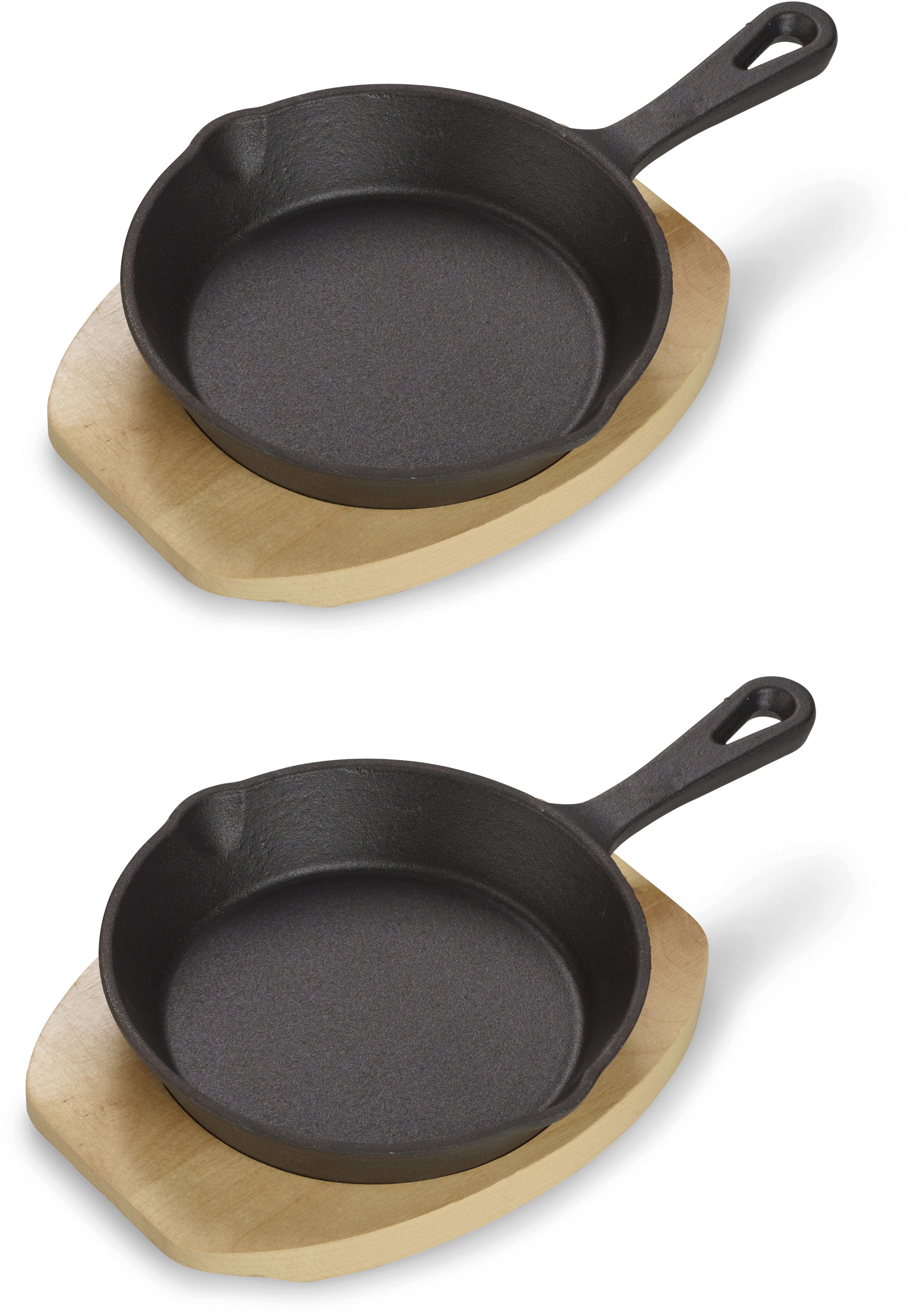 ECHTWERK Servierpfanne 2x Pfännchen, Gusseisen (Set, 2-tlg), inkl. dekorativem Servierbrett, bereits eingebrannt