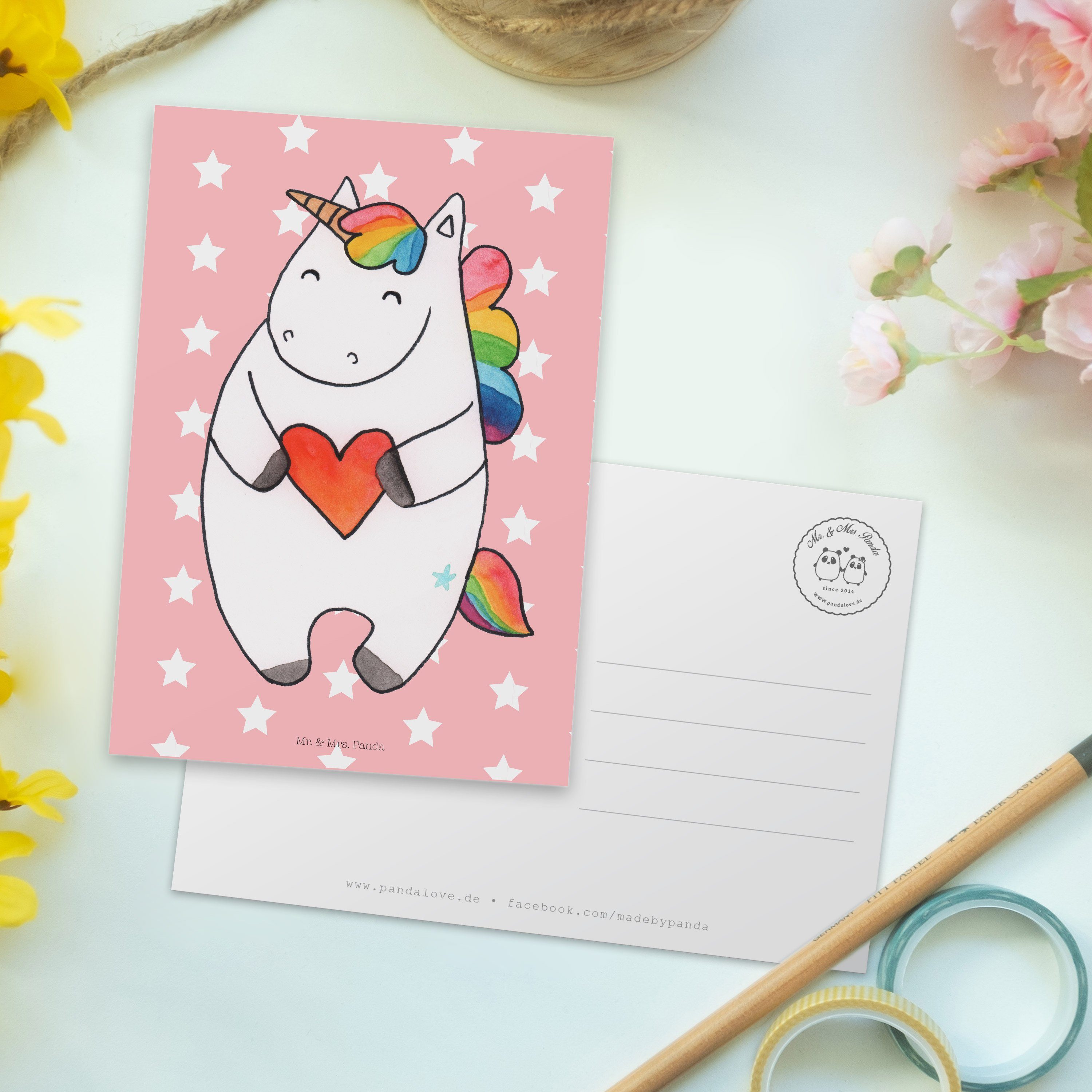 böse, Einhorn - - Geschenk, Unicor Mr. Postkarte Rot Herz Panda Pastell Geburtstagskarte, Mrs. &