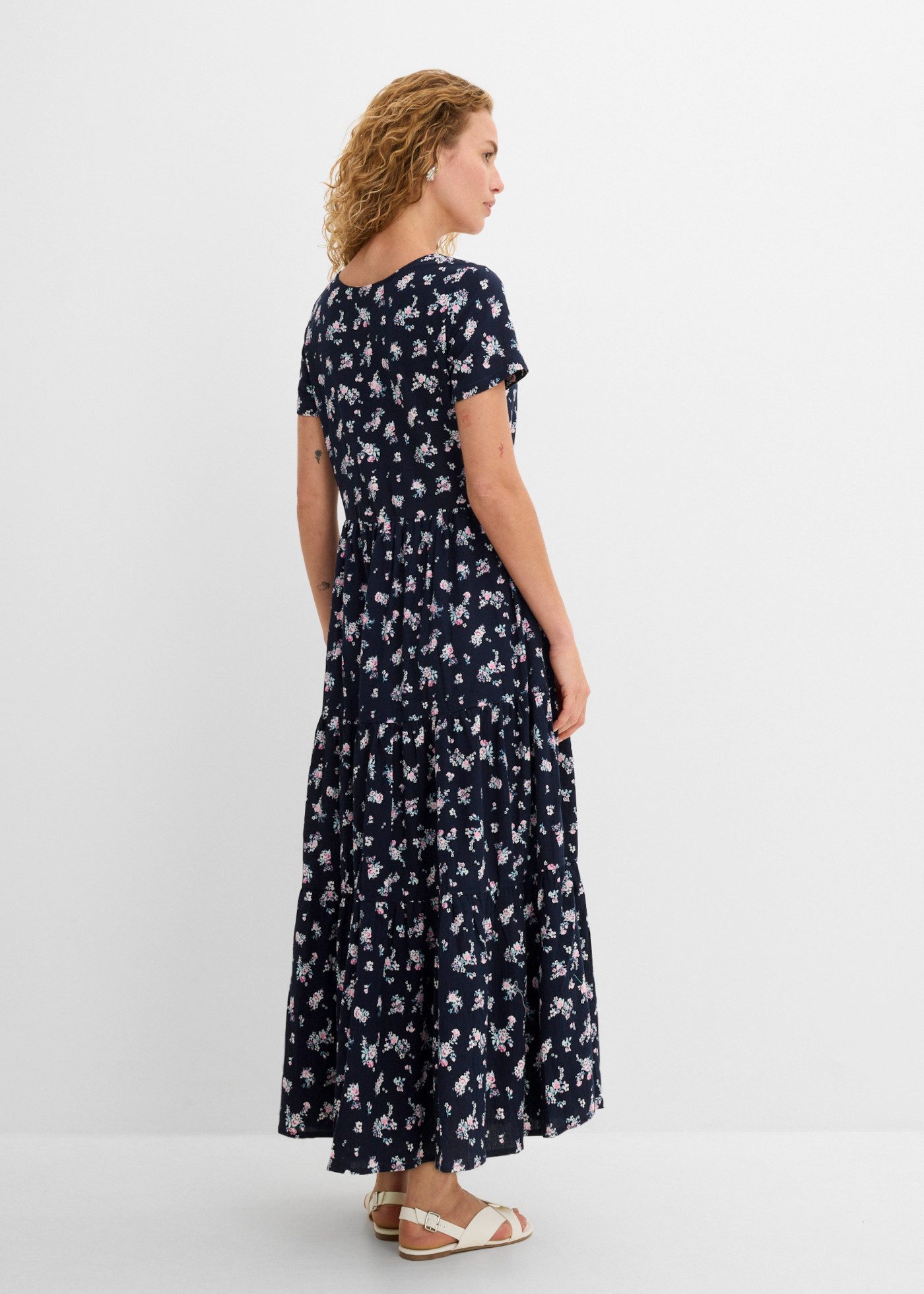 bonprix Maxikleid aus reiner Baumwolle, Loose Fit, Kurzarm-Design, mit Allover-Muster – Bild 3 von 5