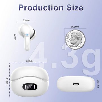 AOTONOK Kabellos Bluetooth 5.3 mit ENC Noise Cancelling Mikrofon, 2024 Neue In-Ear-Kopfhörer (Kristallklare Anrufe selbst in lauten Umgebungen dank Geräuschunterdrückung., mit 40H Tiefer Bass, IP7 Wasserdicht Ohrhörer, LED-Anzeige)