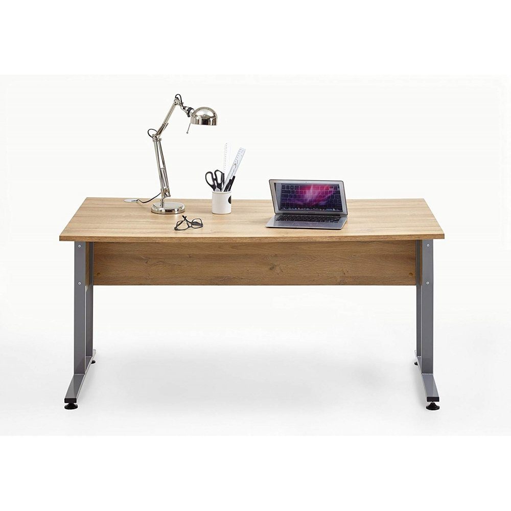 FMD Möbel Schreibtisch Arbeitstisch 3012-102 inkl. 2 Metallkufen Bürotisch Alteiche CALVIA Schreibtisch 160 cm