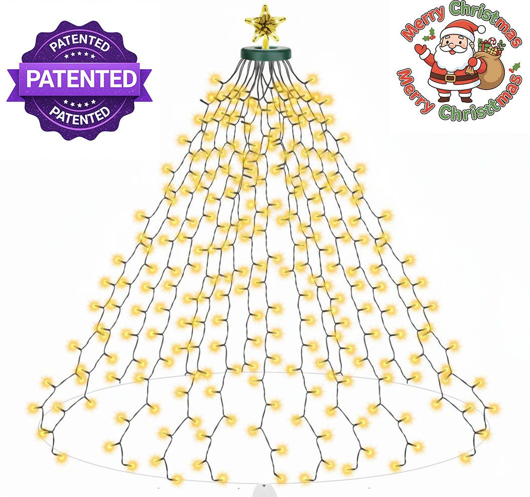LED-Lichterkette Weihnachtsbaum,Christbaumbeleuchtung mit Ring und Stern,Timer 8 Modi
