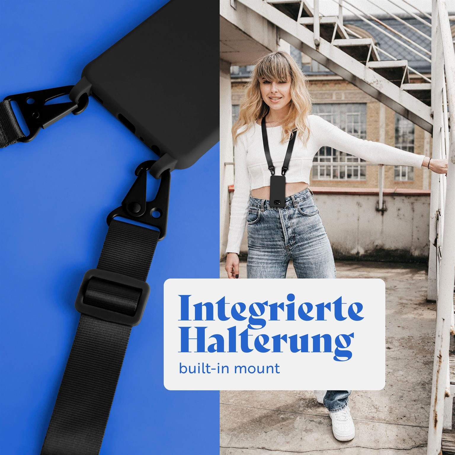 moex Handykette für Poco X3 NFC Case zum Umhängen HoverCover Schwarz 6,67 Zoll, Handyhülle mit Band Hülle Kette Breit Handyband abnehmbar Umhängehülle