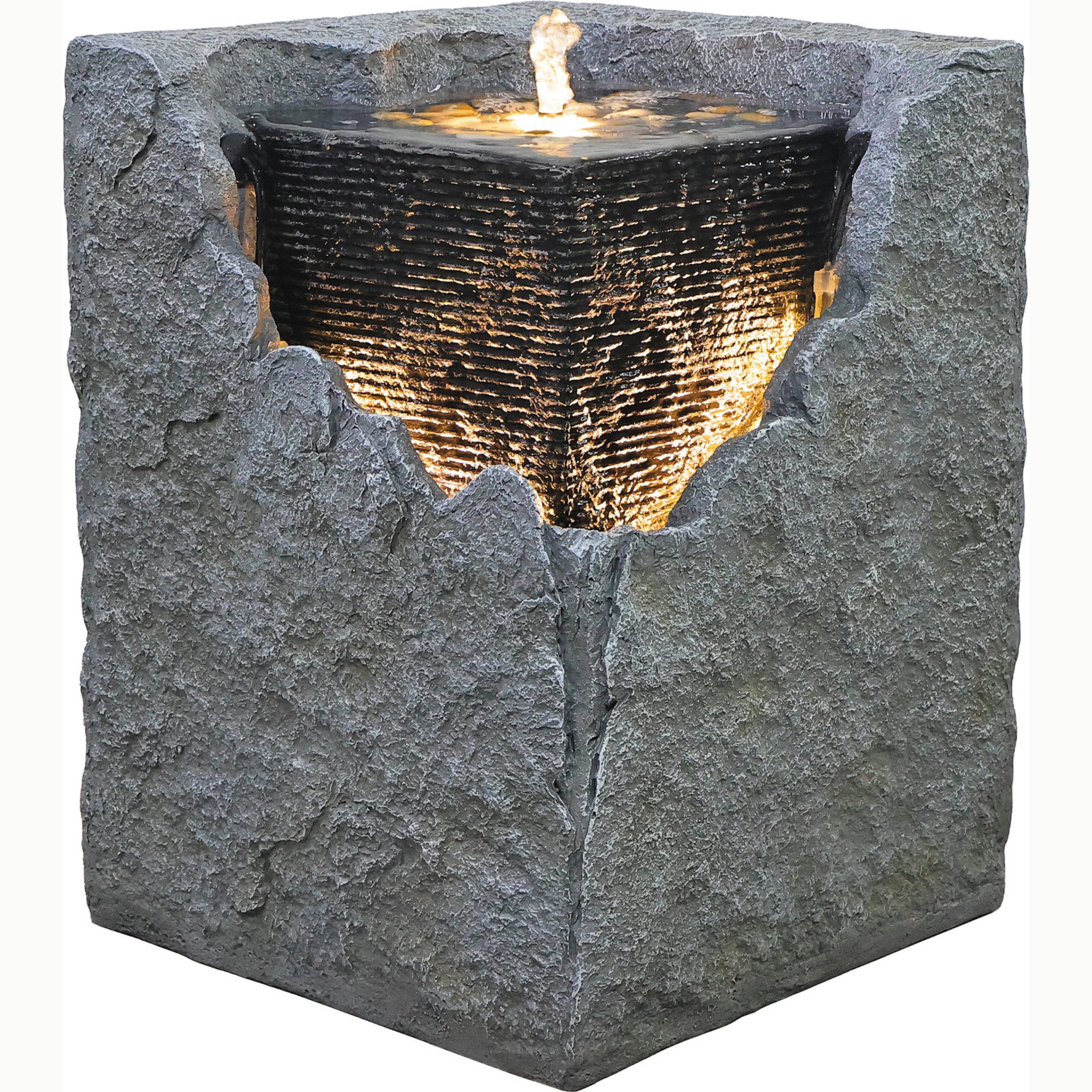 Granimex Gartenbrunnen Granimex Yuna-Würfel, Wasserquelle inkl. LED-Beleuchtung und Pumpe