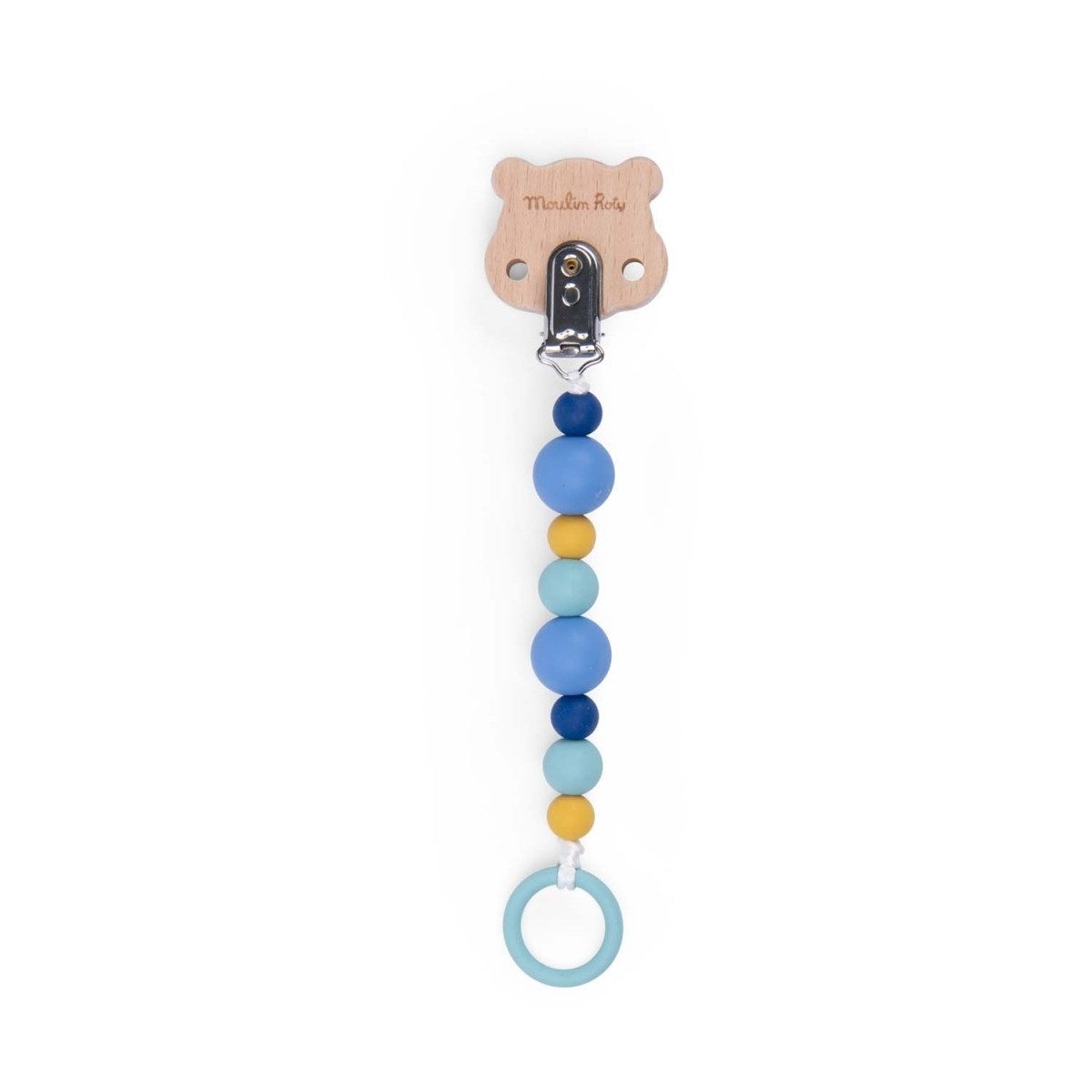 Moulin Roty Schnullerbefestigung Schnullerkette aus Holz & Silikon mit Clip, ab Geburt 20 cm