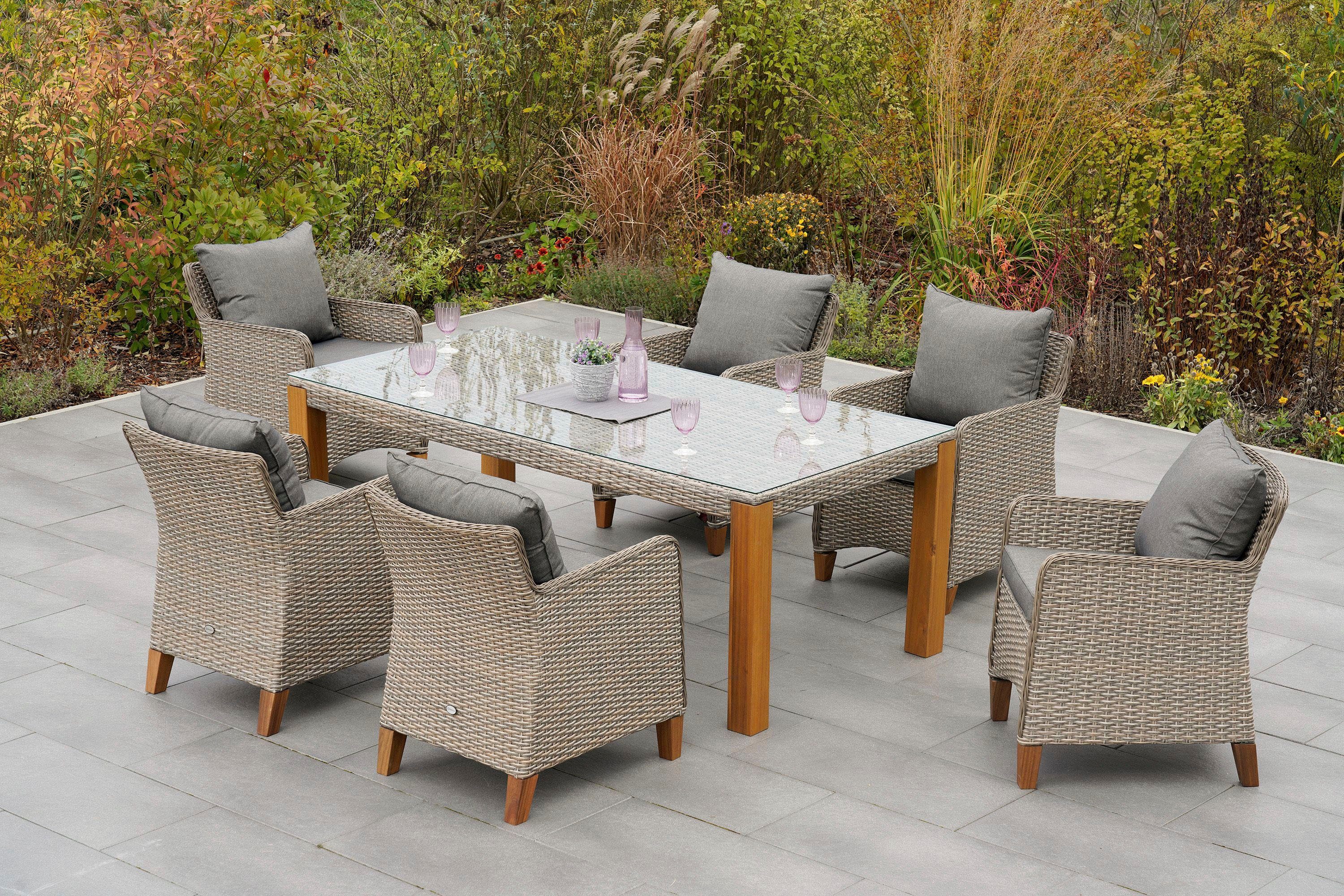 MERXX Garten-Essgruppe Avellino, (7-tlg), inkl. Auflagen