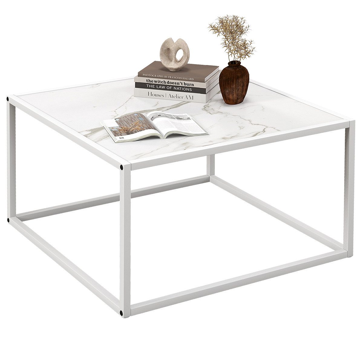 COSTWAY Couchtisch Beistelltisch, Marmor, Metallrahmen, 70 x 70 x 40cm günstig online kaufen